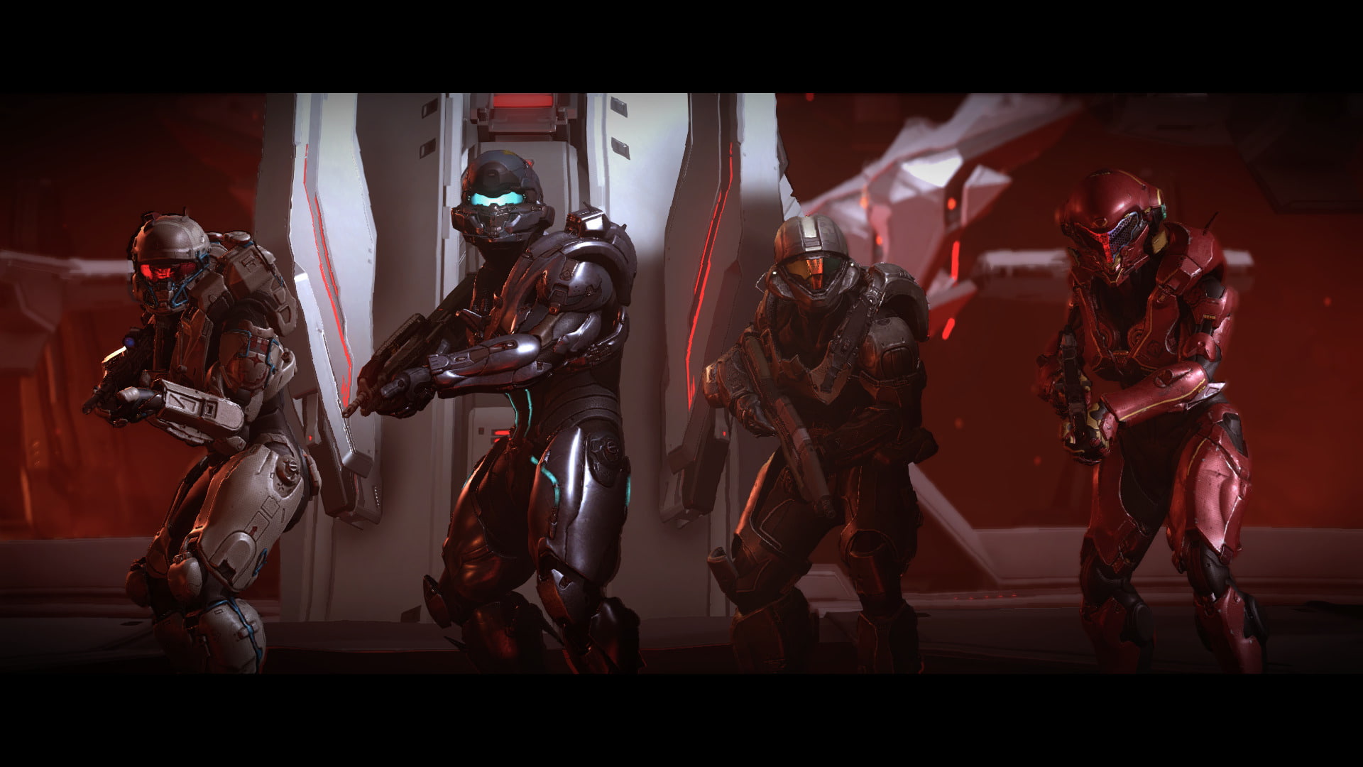 1080P, team osiris halo halo 5 halo 5 guardians spartan locke video games, choice, indoors, red, helmet, group, retail display, male likeness, representation, HD Wallpaper