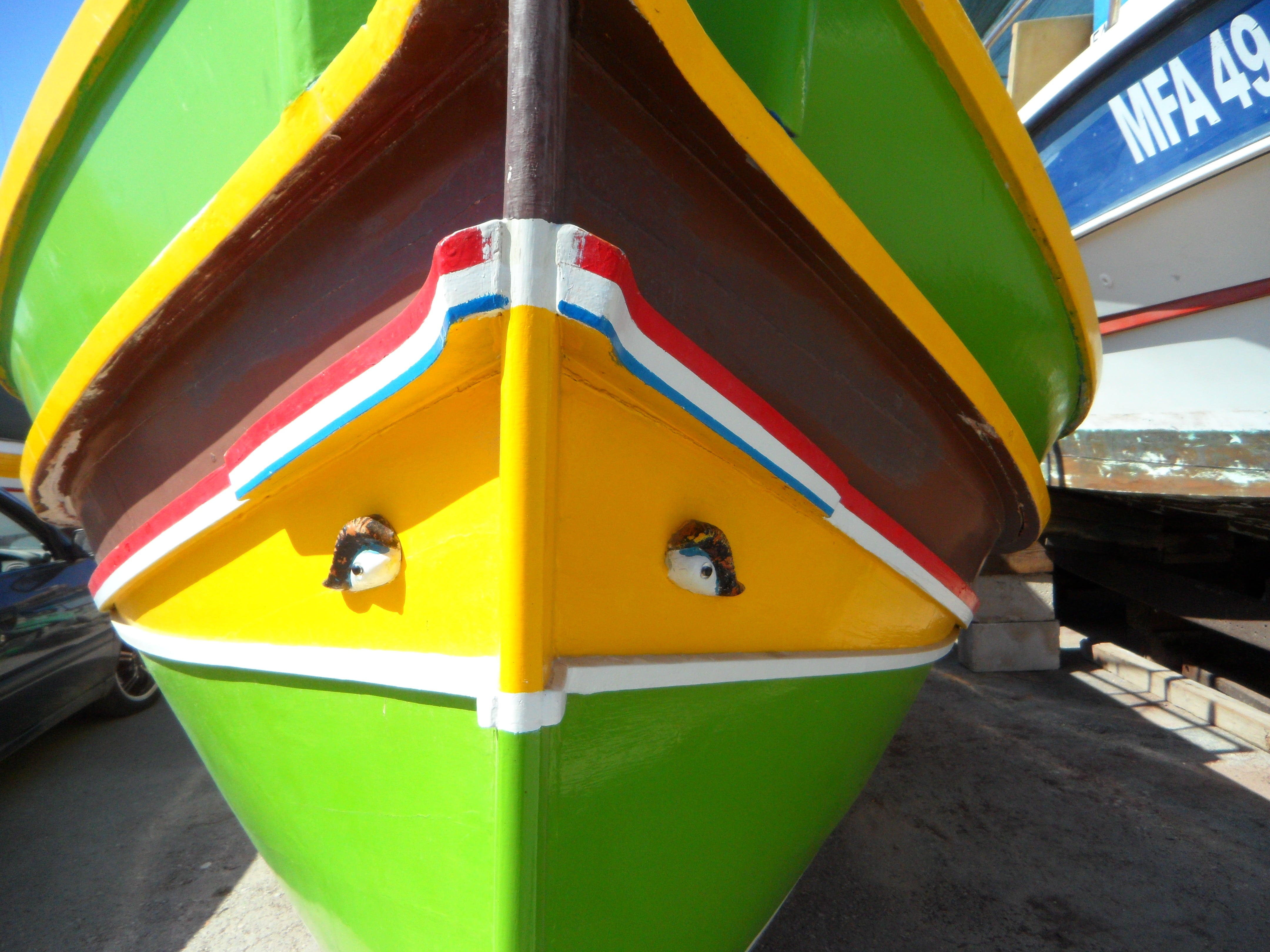 nature, picturesque, drained, water, port, luzzu, marsaxlokk, eye of osiris, metal, absence, colorful boat, green color, transportation, eyes of osiris, HD Wallpaper