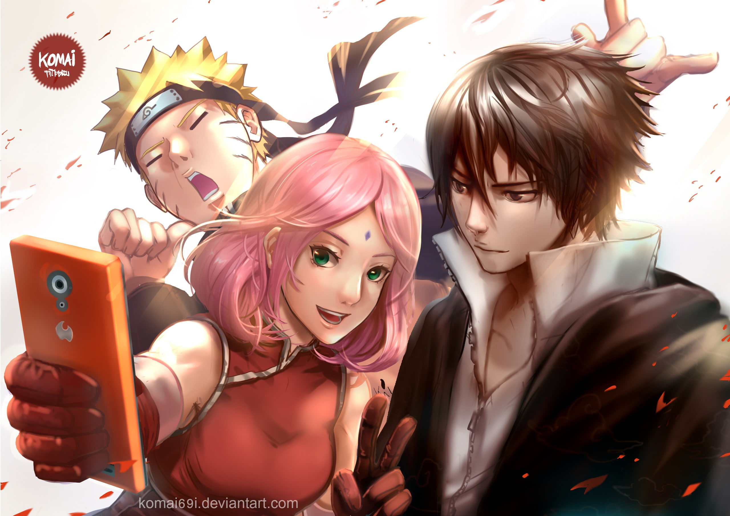 Haruno Sakura, cellphone, Konoha, anime, Naruto Shippuuden, manga, Uchiha Sasuke, anime girls, 2K, HD Wallpaper