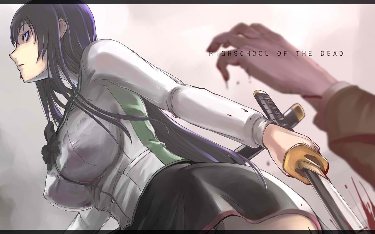 720P, Highschool of the Dead, school uniform, Busujima Saeko, HD Wallpaper