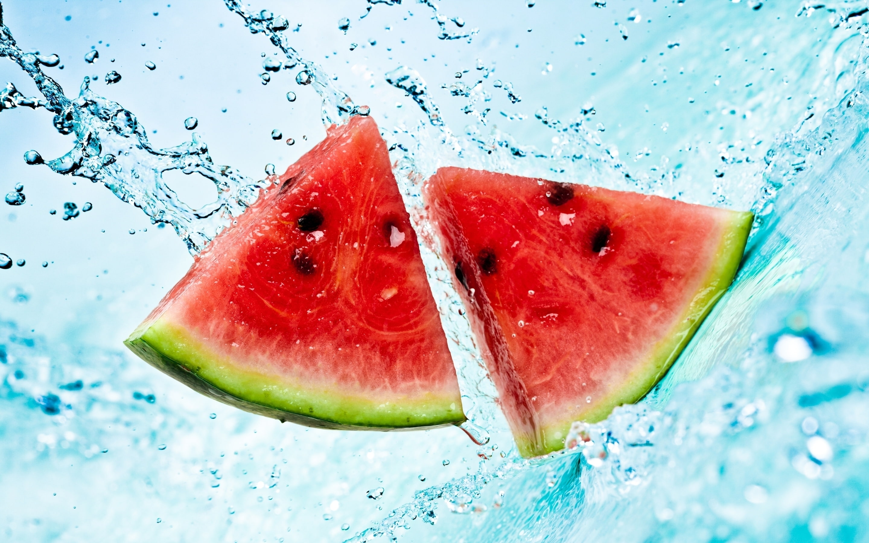 2K, summer fruits, slices, watermelon, water, background, HD Wallpaper