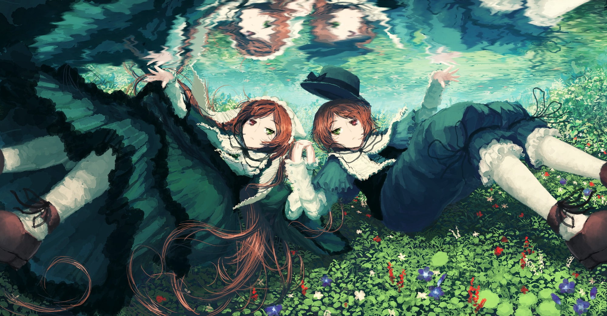 water, Rozen Maiden, high angle view, people, women, females, lifestyles, outdoors, Souseiseki, clothing, 1080P, child, low section, plant, standing, nature, HD Wallpaper
