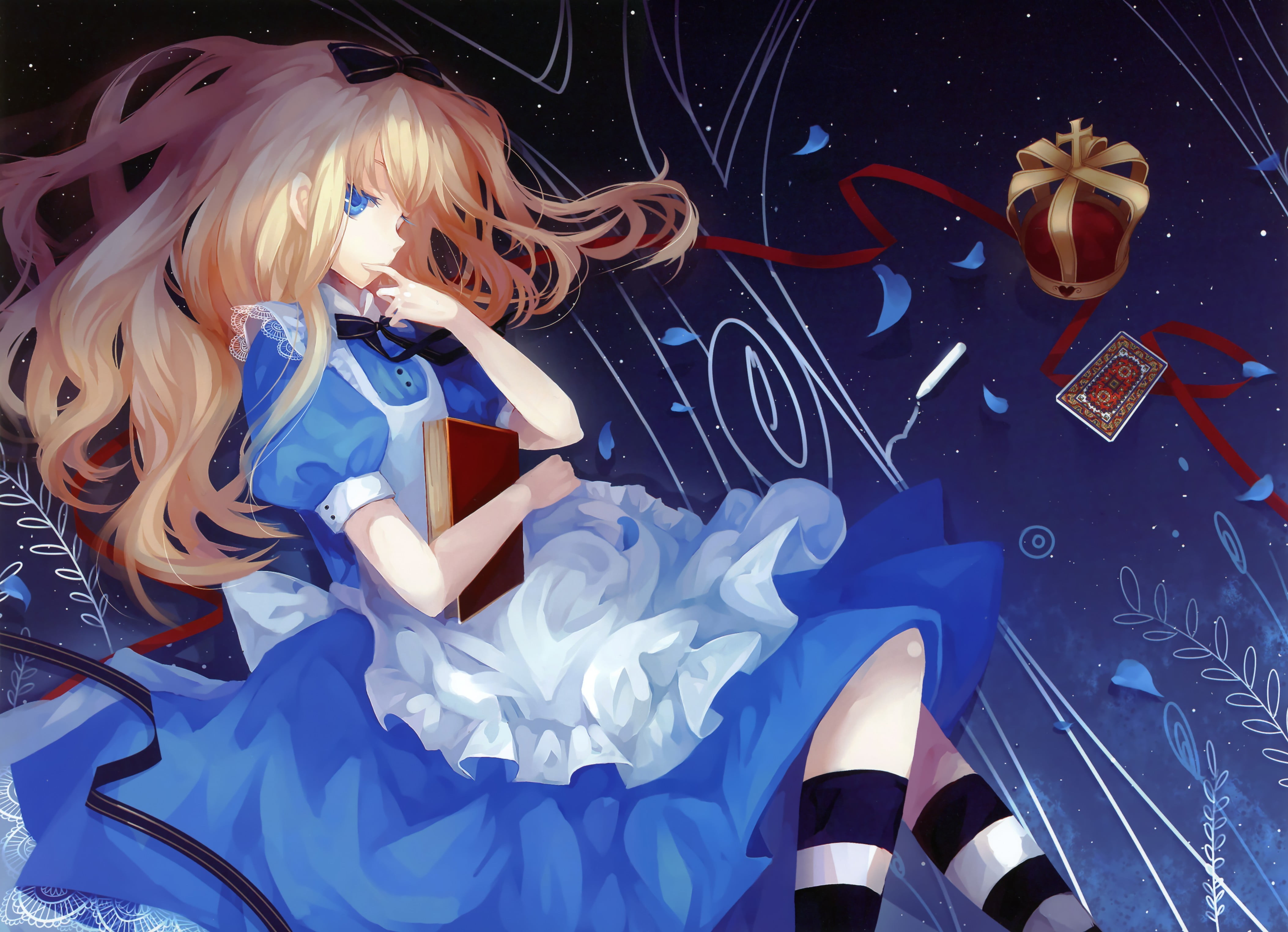 indoors, crown, swimming, animal themes, nature, dress, water, blue, creativity, anime girls, art and craft, motion, pattern, standing, 4K, low section, HD Wallpaper