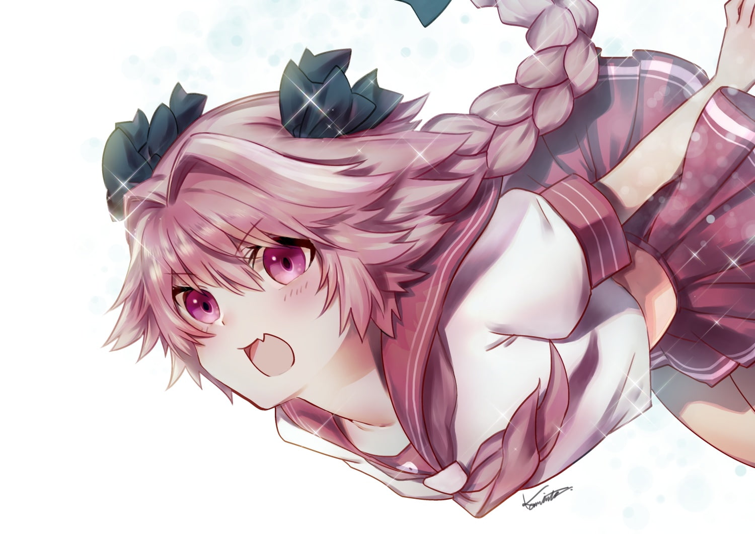 ponytail, trap, (series), eyes, male, grand, com, braids, hair, pink, astolfo, signed, 720P, long, fate, seifuku, order, all, fang, 246449, (artist), purple, HD Wallpaper