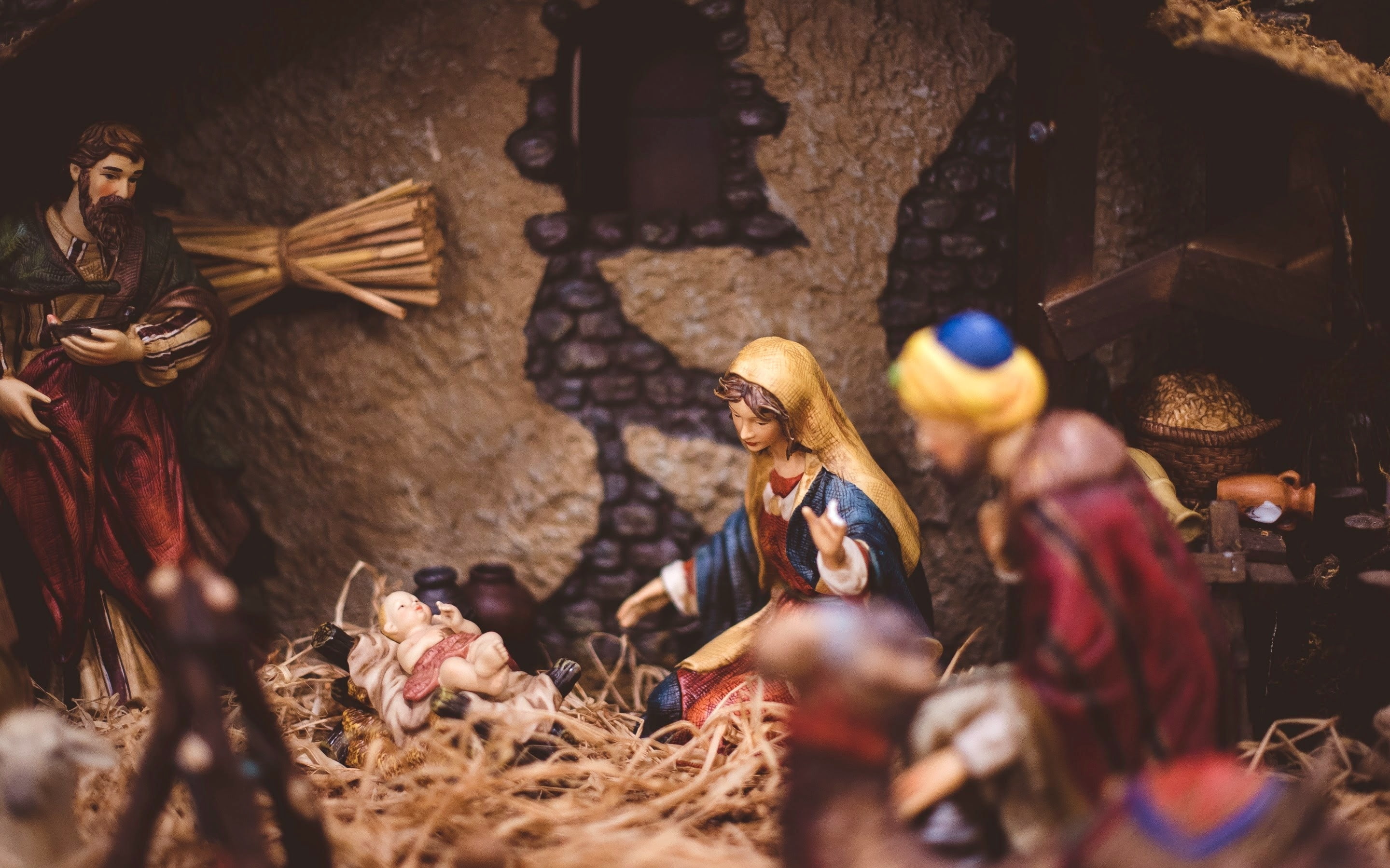 Christmas Nativity scene, The adoration of the Magi, The Baby Jesus, Christmas, 2K, The Virgin Mary, HD Wallpaper