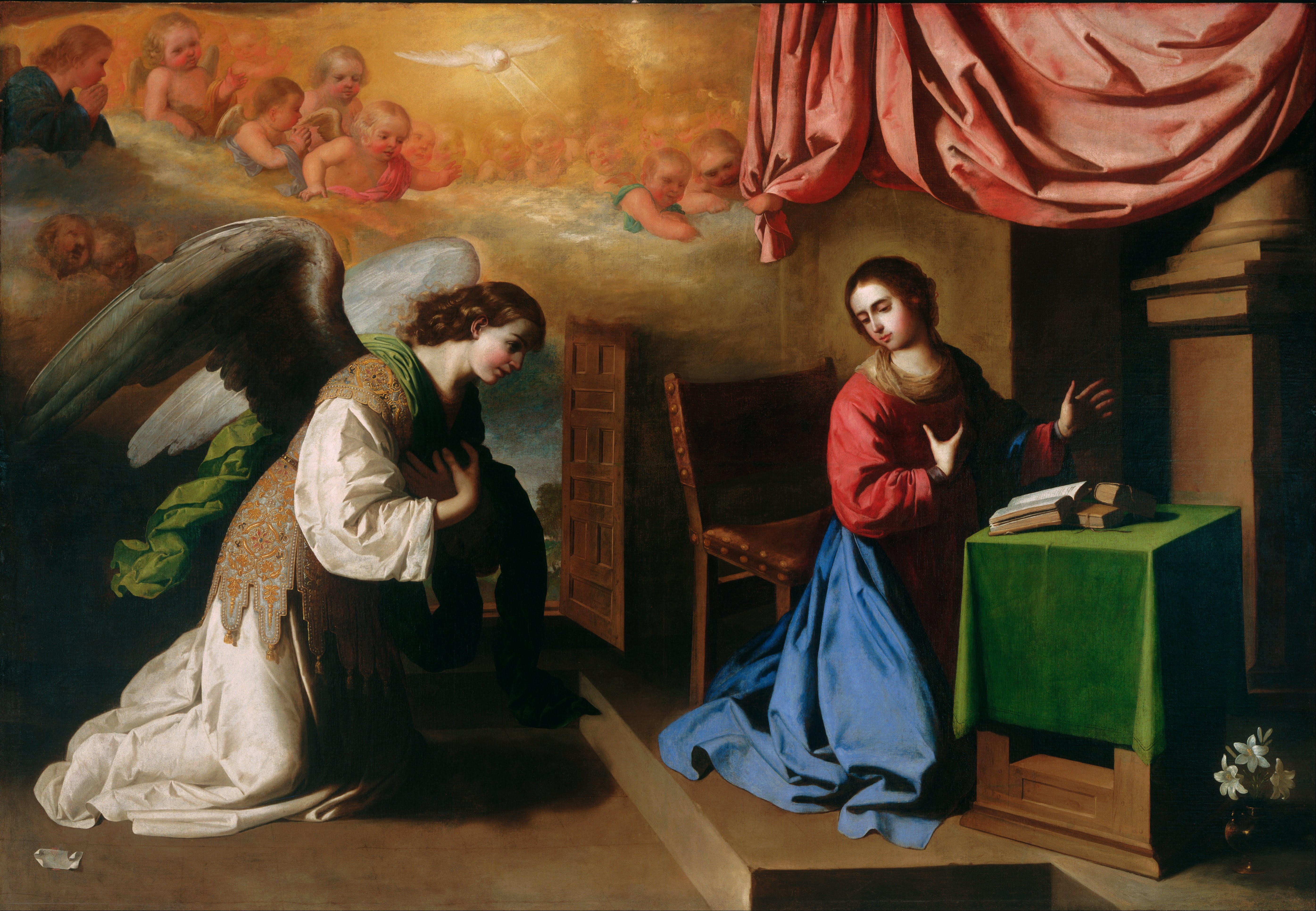 1650, Francisco de Zurbaran, The Annunciation, 5K, HD Wallpaper