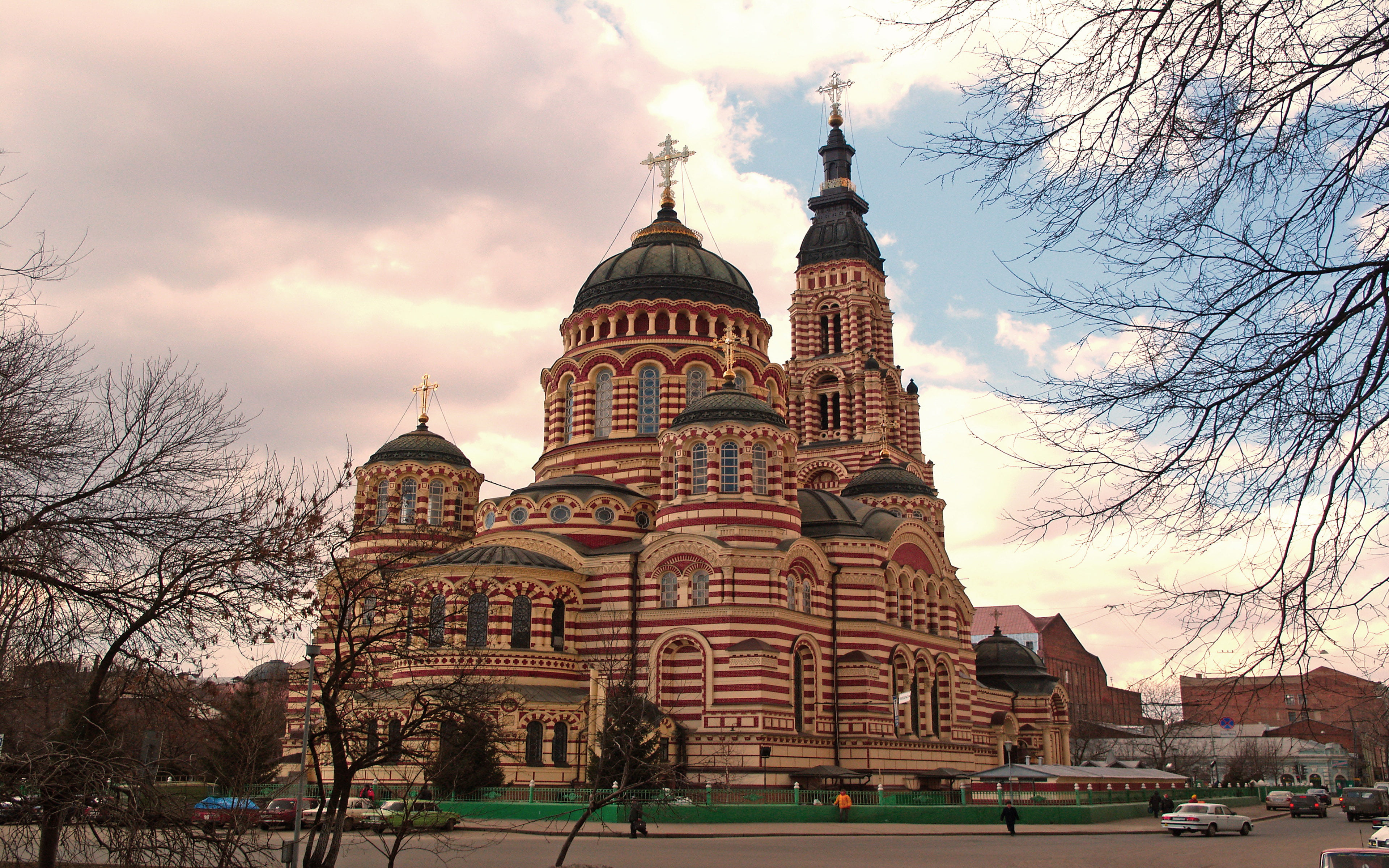 annunciation, outdoors, low angle view, cloud - sky, travel destinations, architecture, tree, 4K, spirituality, kharkiv, building exterior, spire, dome, HD Wallpaper