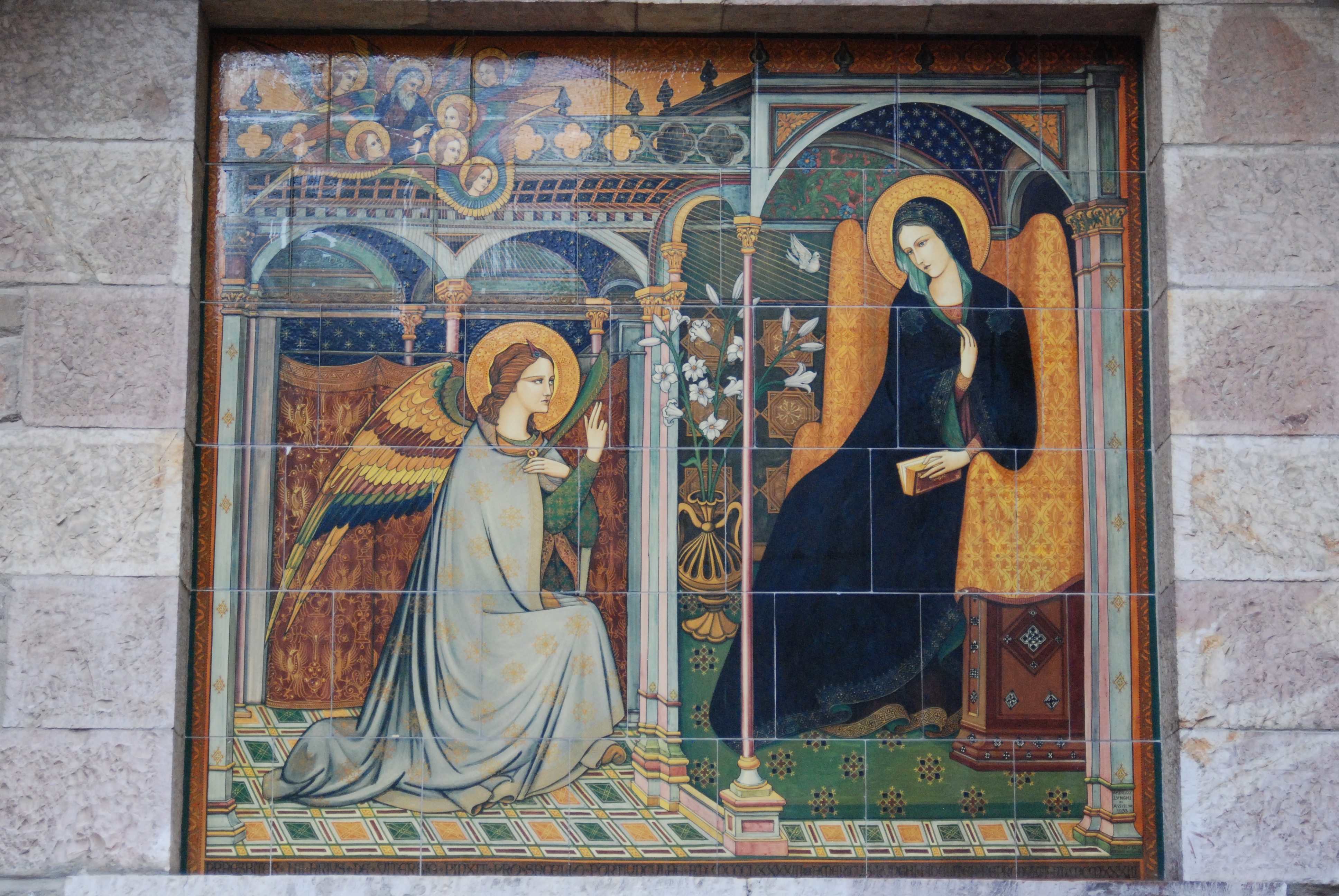 italy, bible story, ornate, mural, wall - building feature, art and craft, built structure, male likeness, gabriel, belief, building exterior, day, assisi, HD Wallpaper