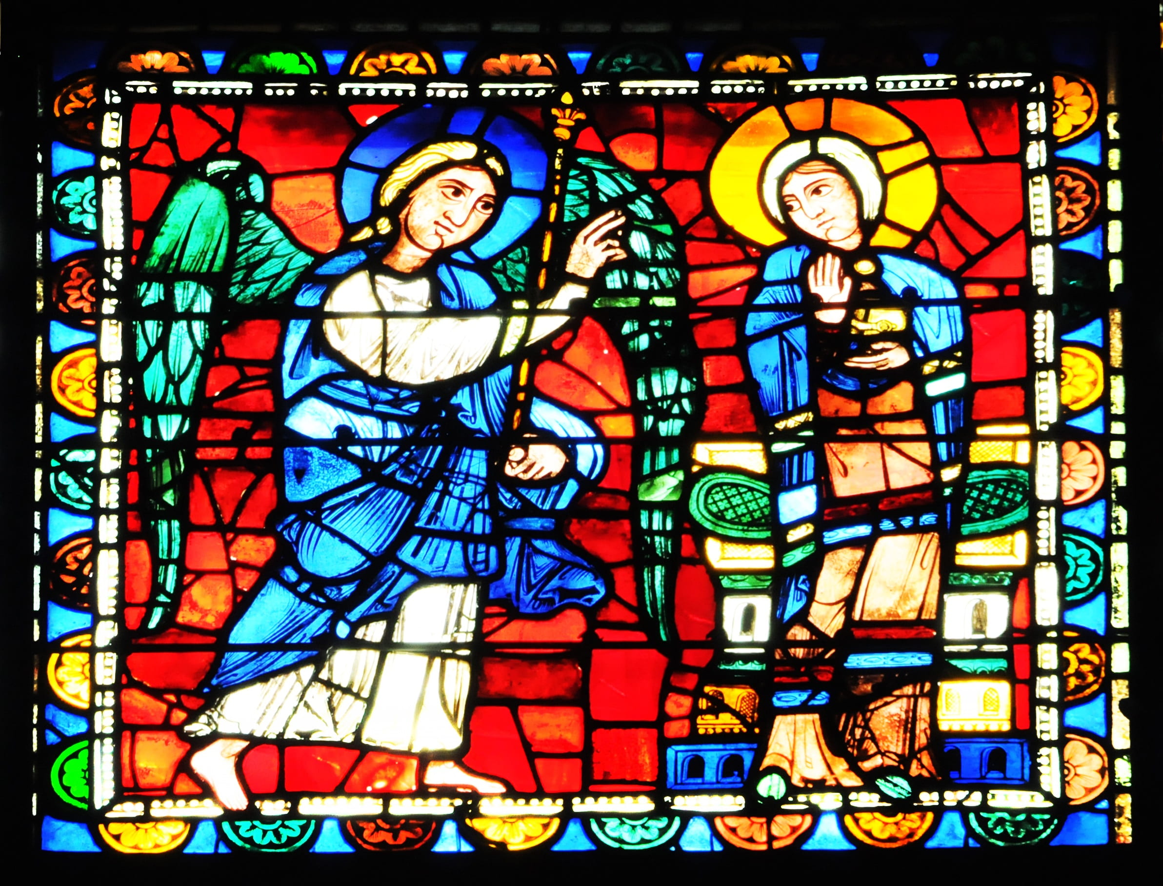 catholic, place of worship, building, full frame, no people, stained glass, light, belief, saint gabriel, indoors, creativity, color, spirituality, 1080P, HD Wallpaper