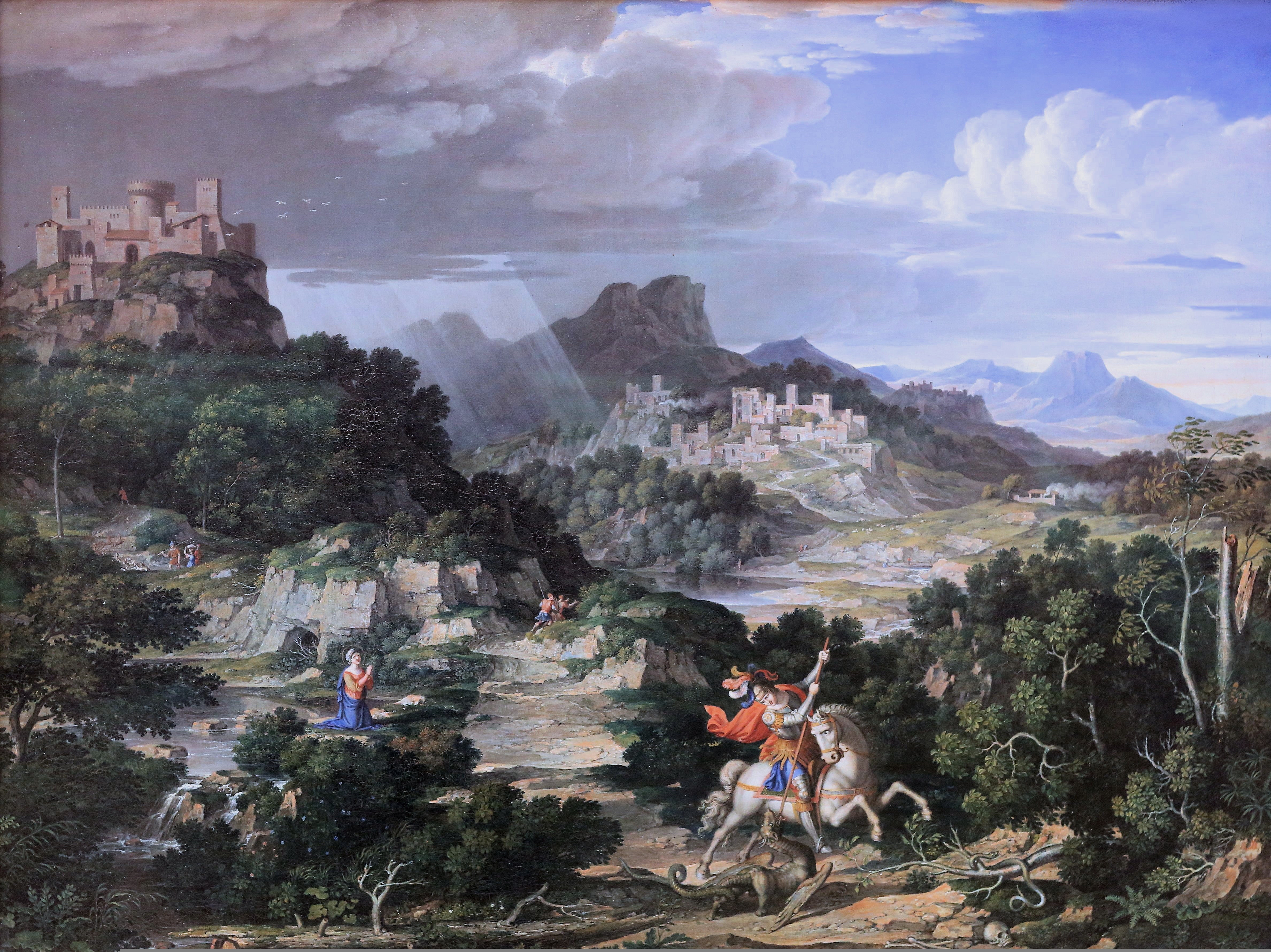 4K, Munich, Joseph Anton Koch, Neue Pinakothek, picture gallery, Austrian artist-romantic, Heroic Landscape with Saint George, HD Wallpaper