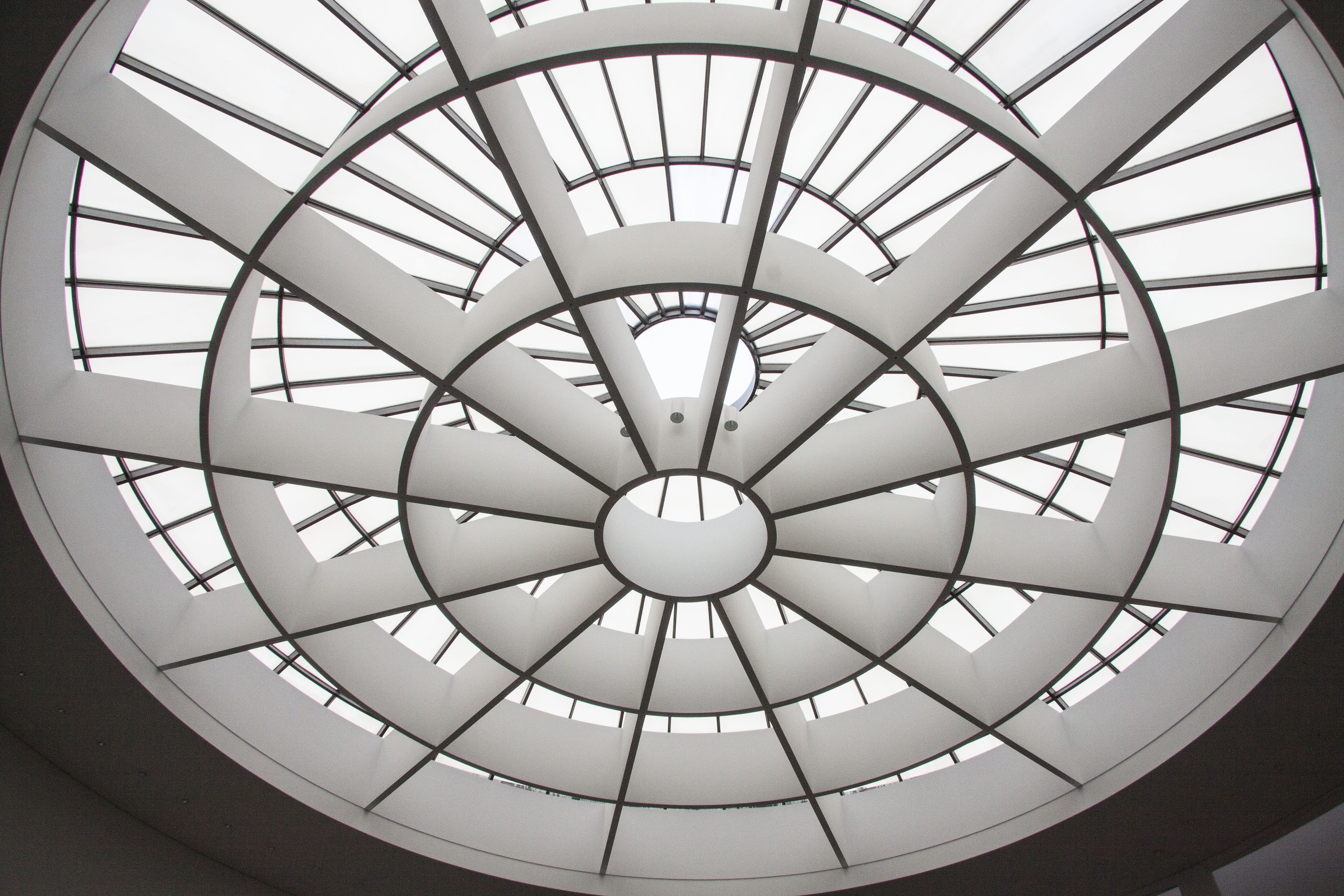 skylight, cupola, architecture and art, art gallery, built structure, backgrounds, entrance hall, day, 4K, circle, geometric shape, munich, modern, full frame, HD Wallpaper