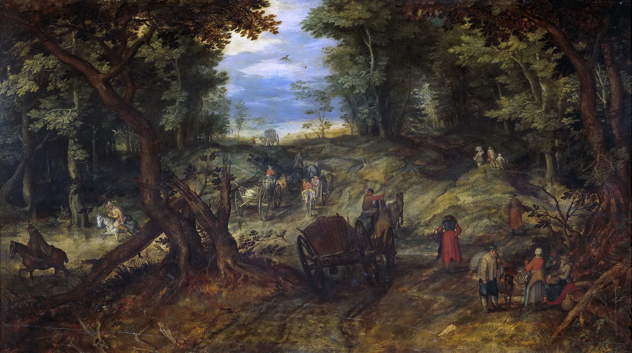 trees, people, Jan Brueghel the elder, landscape, 1080P, picture, Forest Road with the Carts and Horsemen, HD Wallpaper