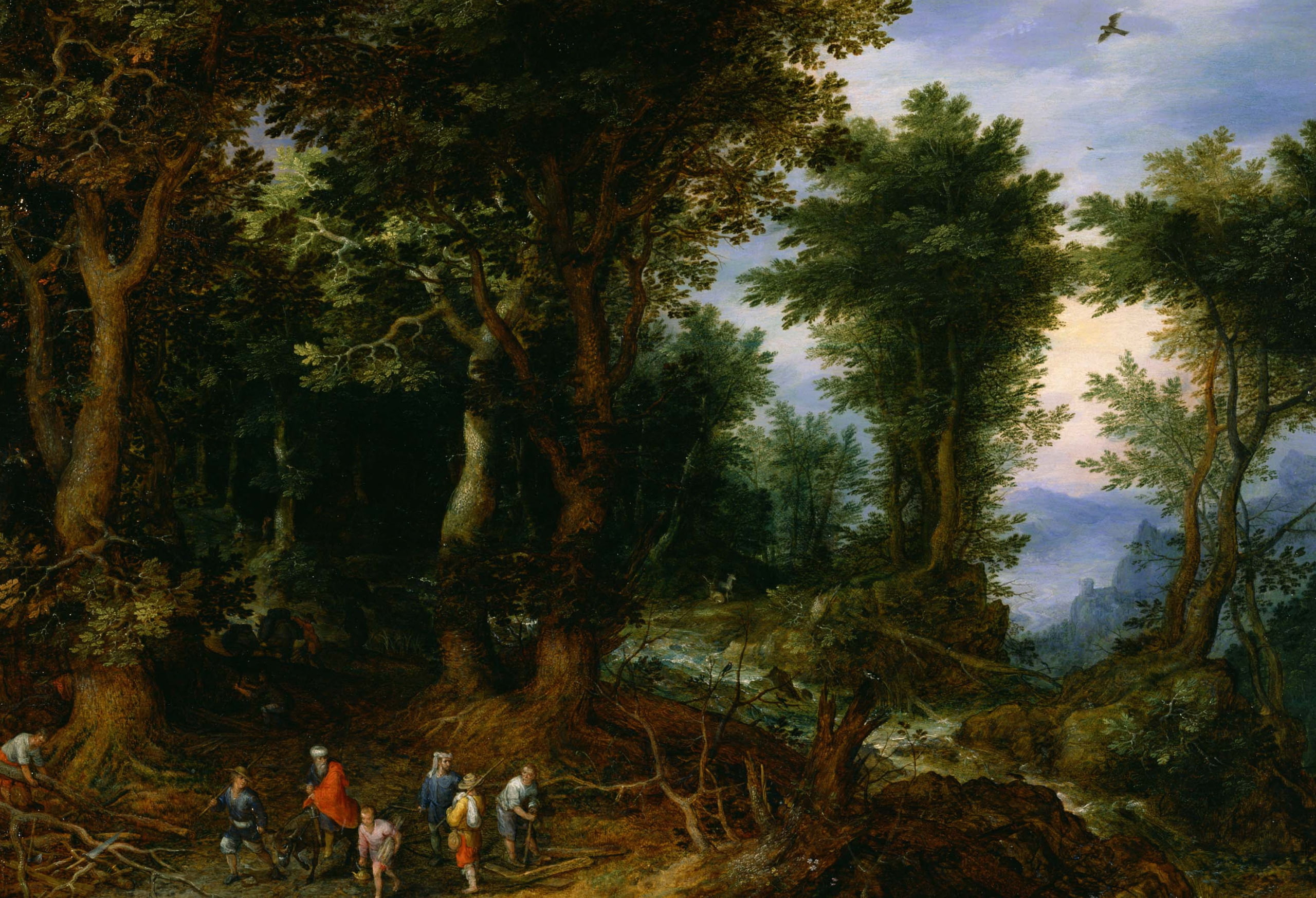 mythology, A wooded Landscape with Abraham and Isaac, 2K, picture, Jan Brueghel the elder, HD Wallpaper