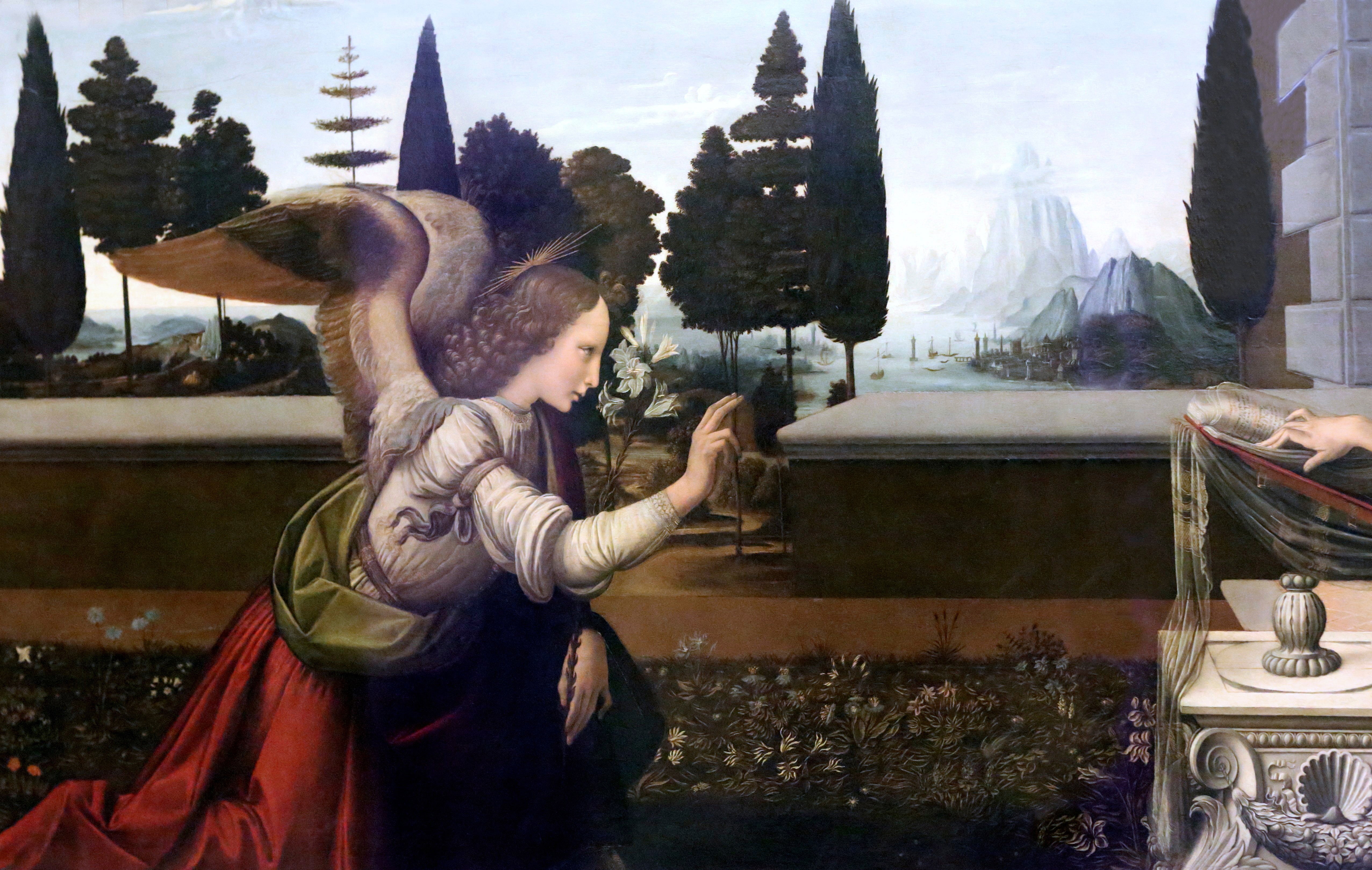 Florence, Leonardo da Vinci, picture, 4K, Annunciation to 1470, HD Wallpaper