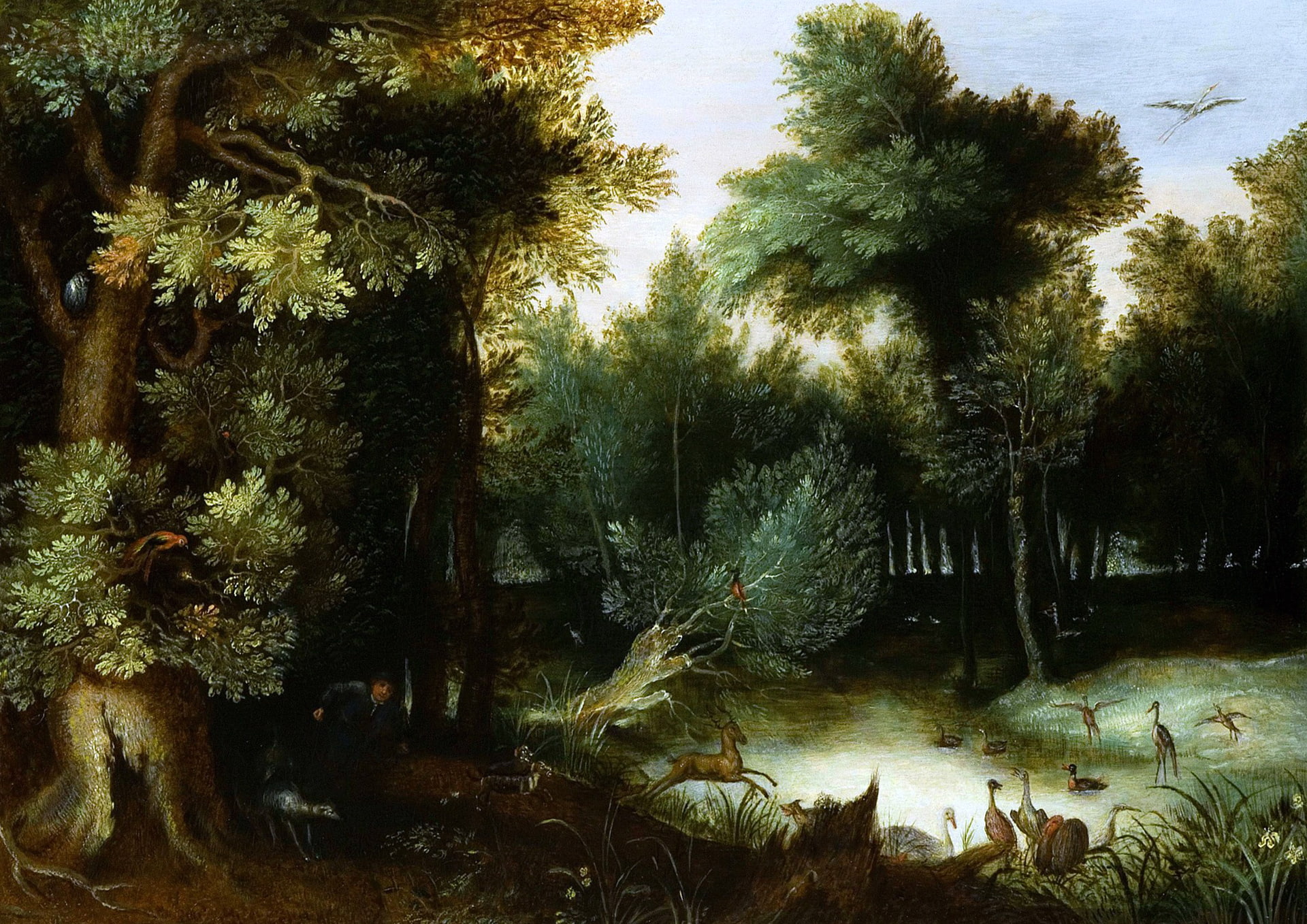 picture, 1080P, Forest Landscape with a Hunter, Jan Brueghel the elder, HD Wallpaper