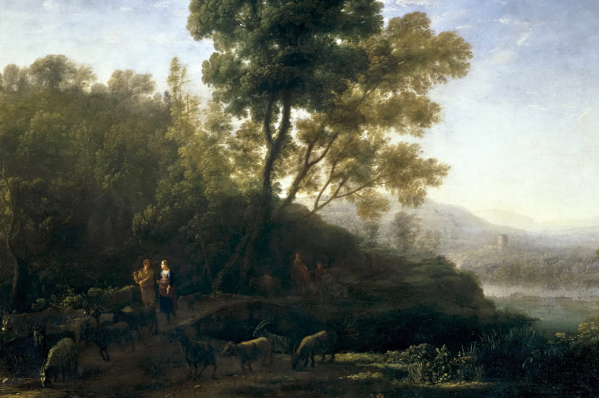 Grazing Herds, Claude Lorrain, picture, 1080P, landscape, HD Wallpaper