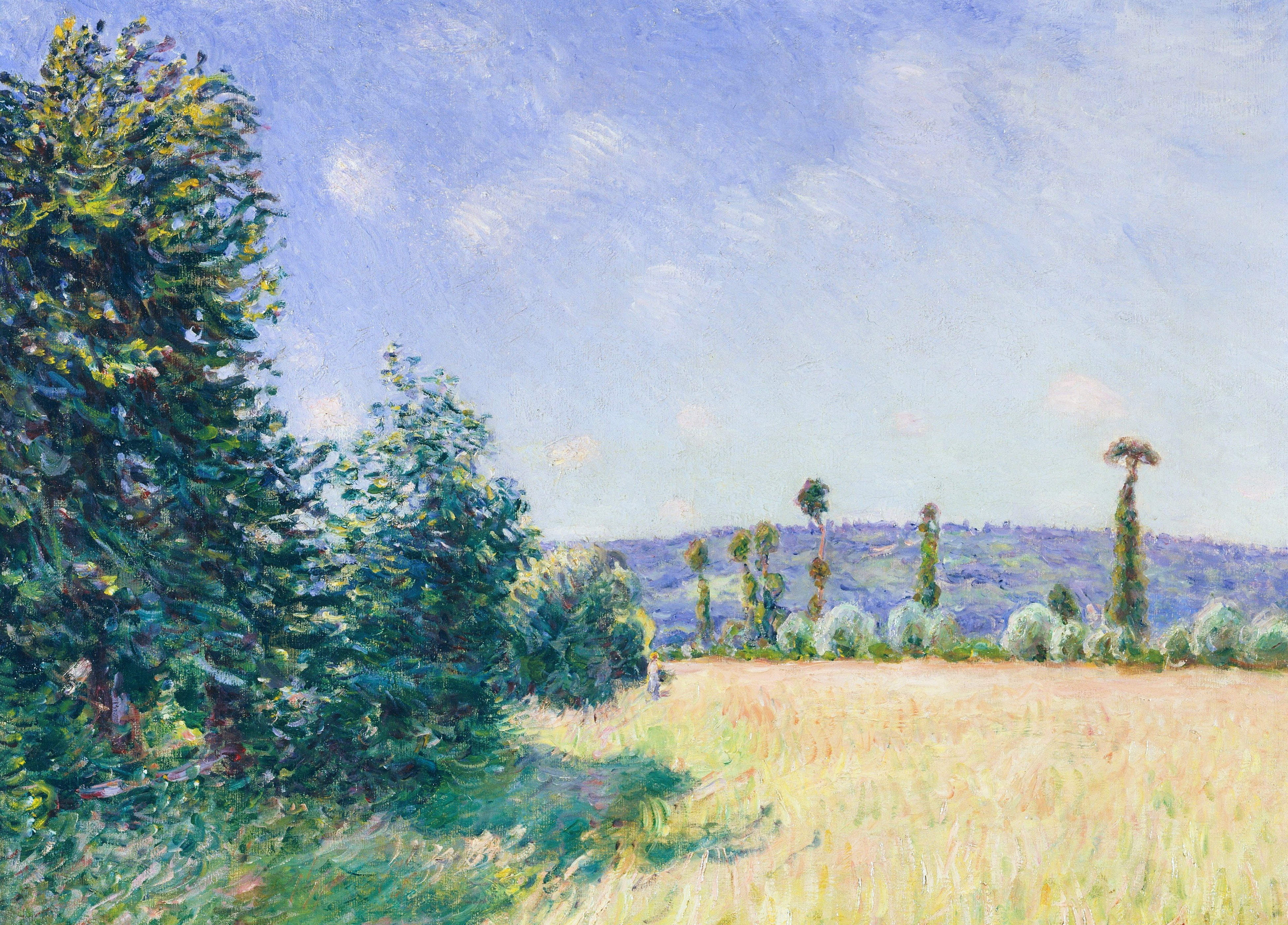 4K, landscape, picture, Alfred Sisley, Sayur. Meadow in the Morning Sun, HD Wallpaper