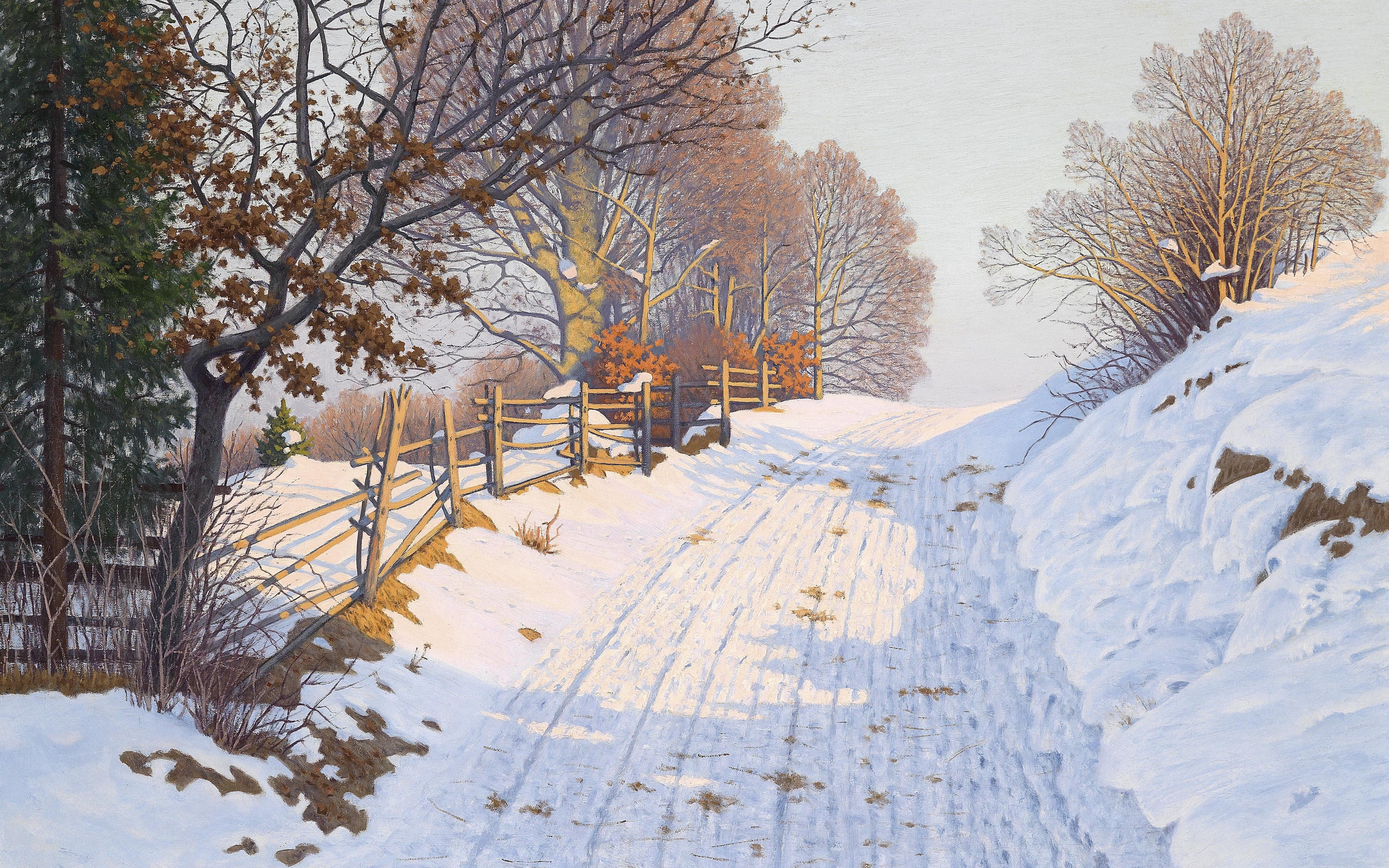 Fritz Müller-Landeck, 4K, oil on canvas, German painter, Winter Landscape in the Sunlight, HD Wallpaper