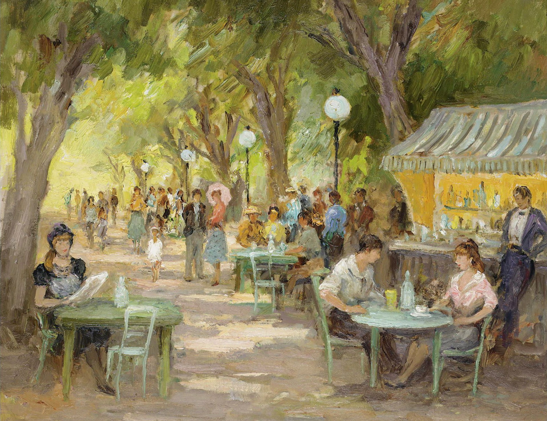 people, picture, genre, alley, Cafes on the Champs Elysees, Marseille Dif, 1080P, trees, HD Wallpaper