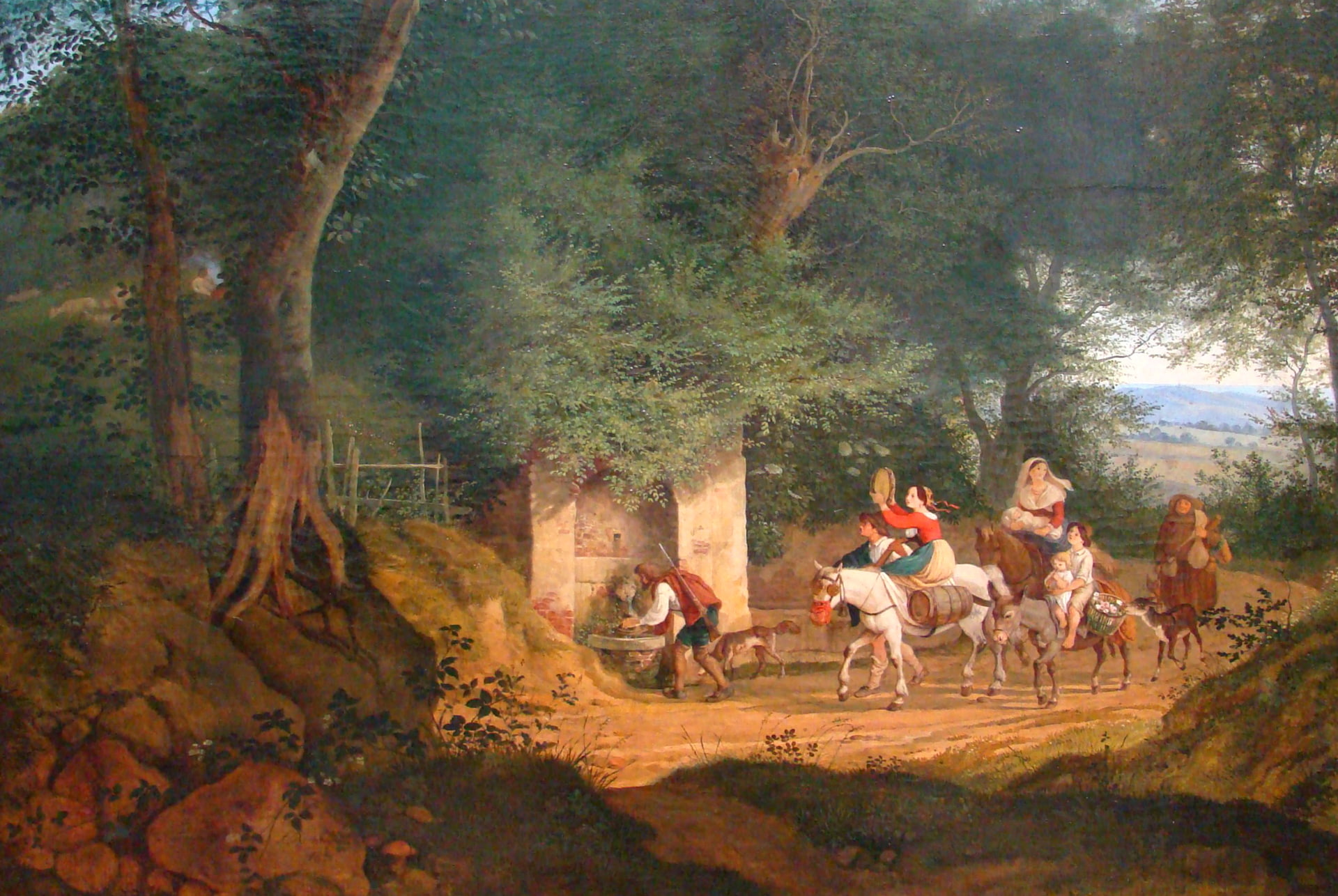 the pilgrims, 1080P, trees, people, Adrian Ludwig Richter, Source near Ariccia, genre, landscape, picture, HD Wallpaper
