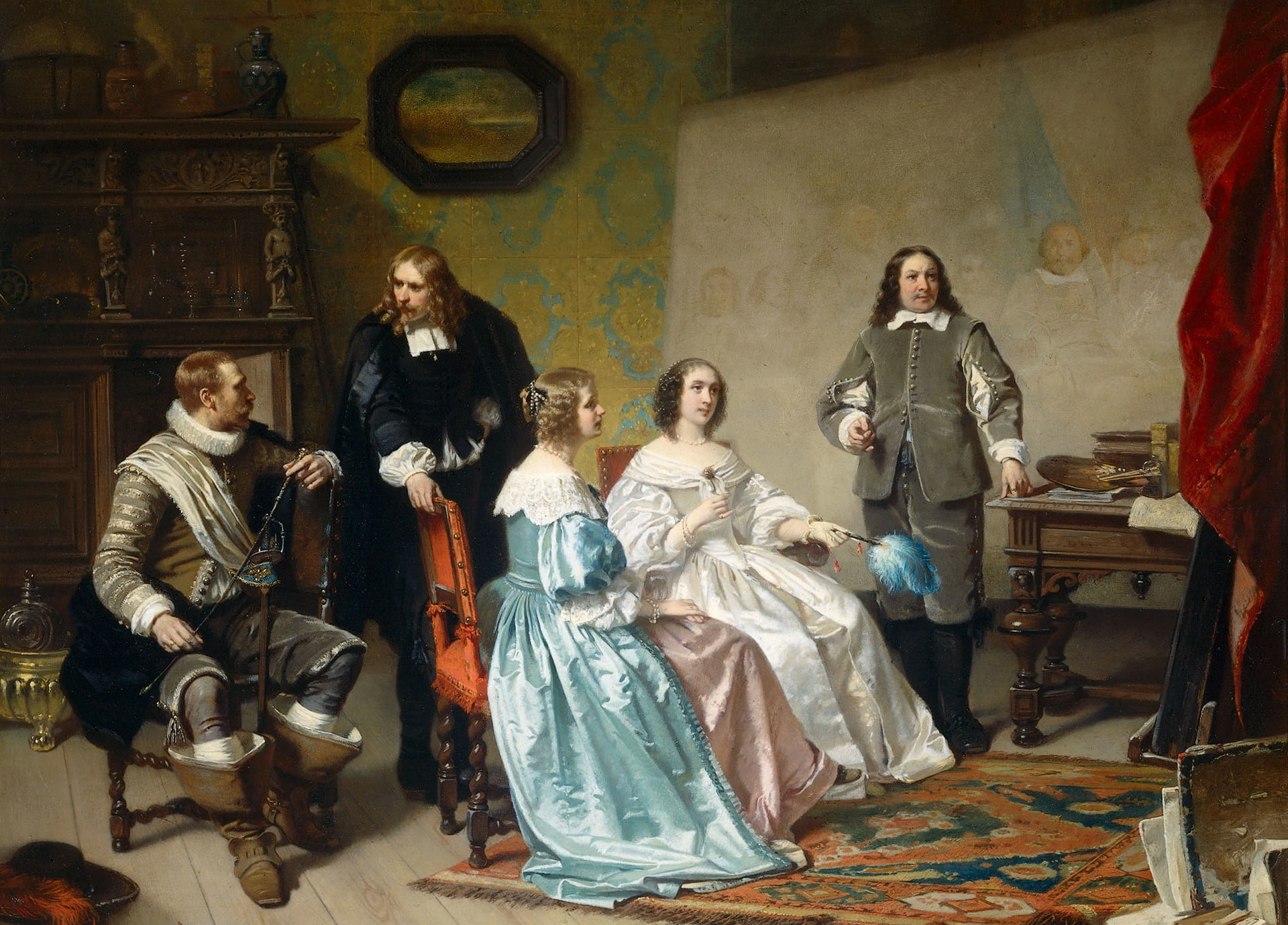 genre, tree, 1080P, Princess Of Orange Visiting The Studio, Hendrik Jacobus Scholten The, picture, oil, HD Wallpaper