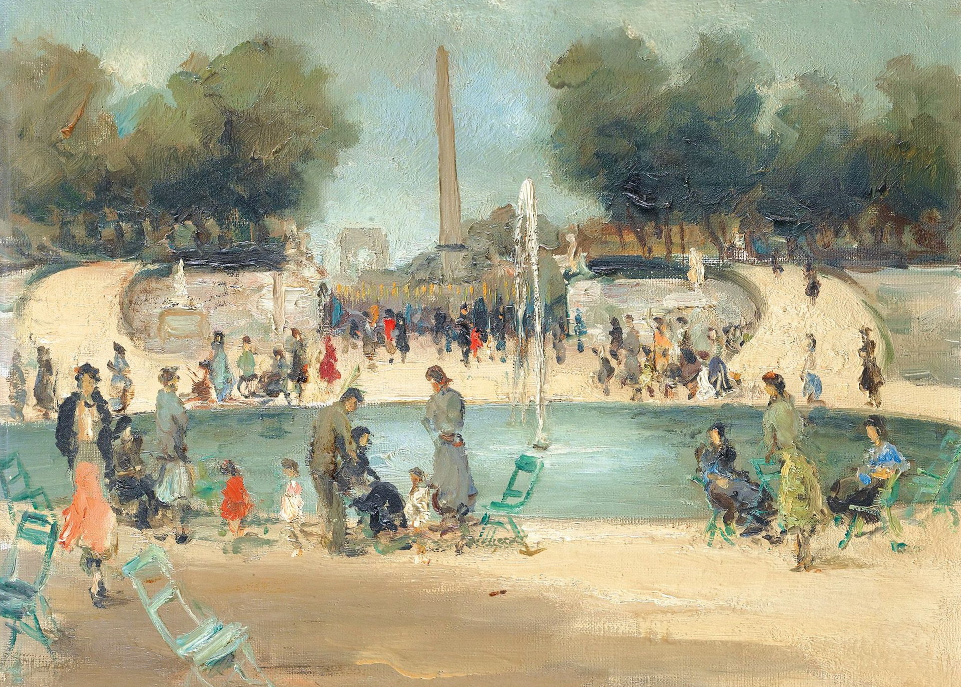 1080P, fountain, trees, Park, picture, landscape, The Tuileries Garden, Marseille Dif, people, HD Wallpaper
