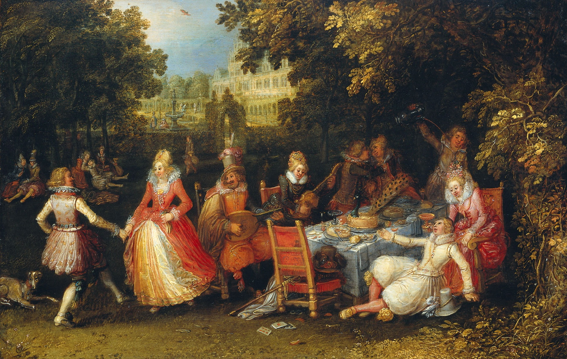 1080P, David Vinckboons, picture, oil, genre, Picnic, tree, HD Wallpaper