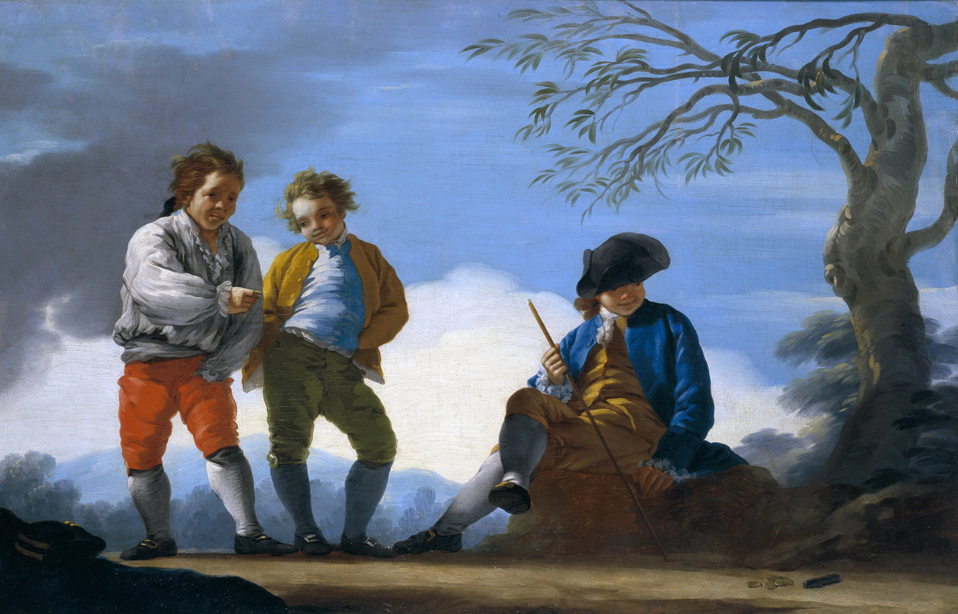 The boys are Playing Toss the coins into the Goal, picture, genre, hat, 1080P, tree, Jose of the Castle, HD Wallpaper