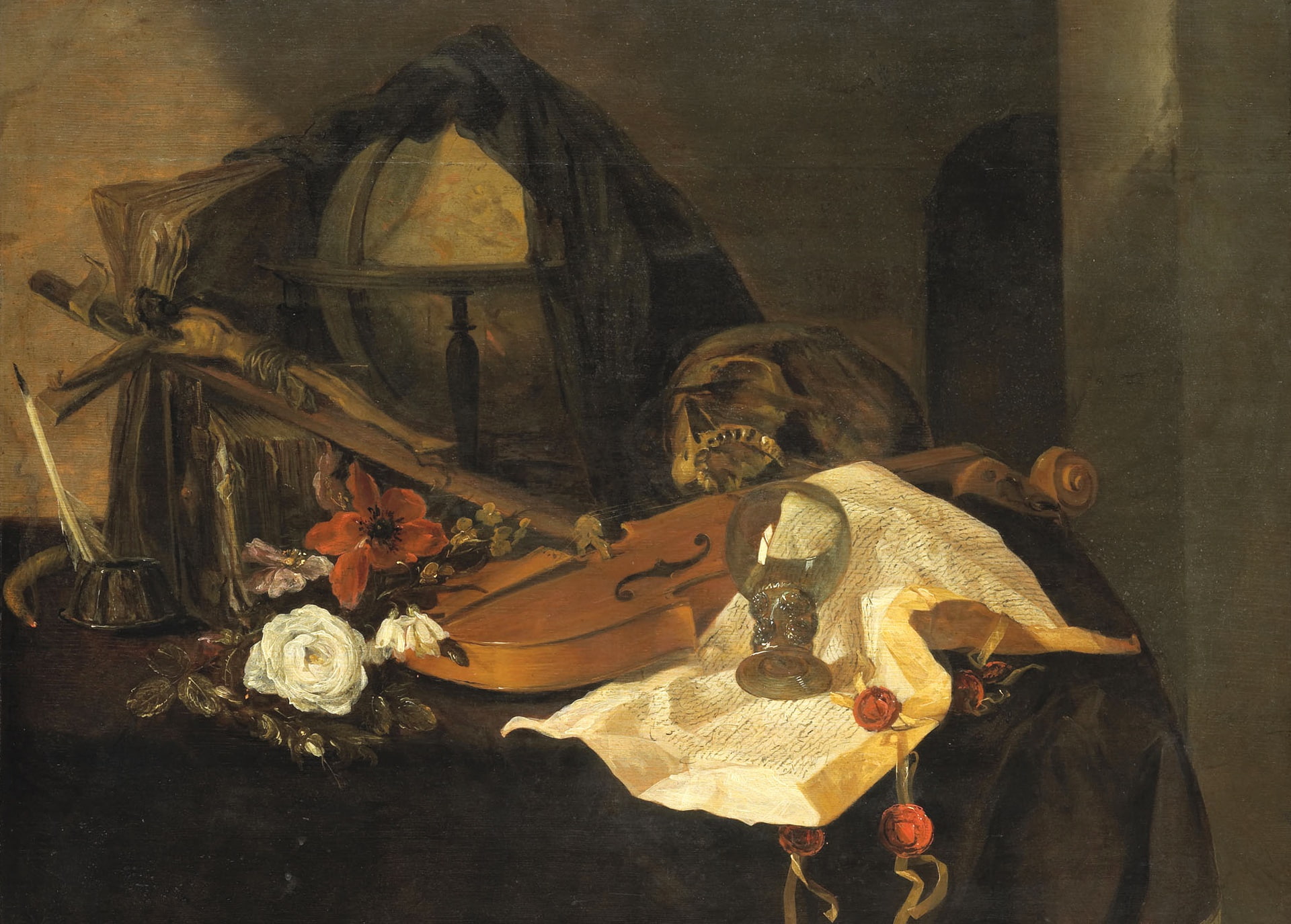the crucifixion, 1080P, Still life. Allegory Of Vanity, Jacques de Claeuw, violin, flower, HD Wallpaper