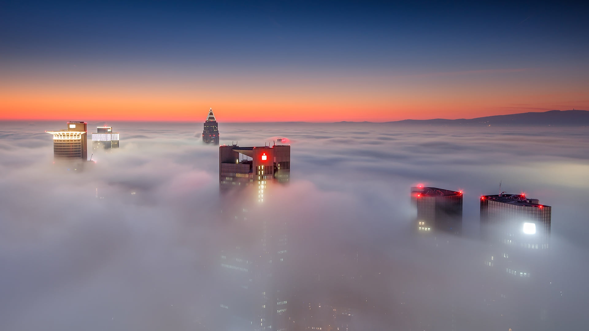 Germany, clouds, 1080P, Frankfurt am main, skyscraper, fog, HD Wallpaper