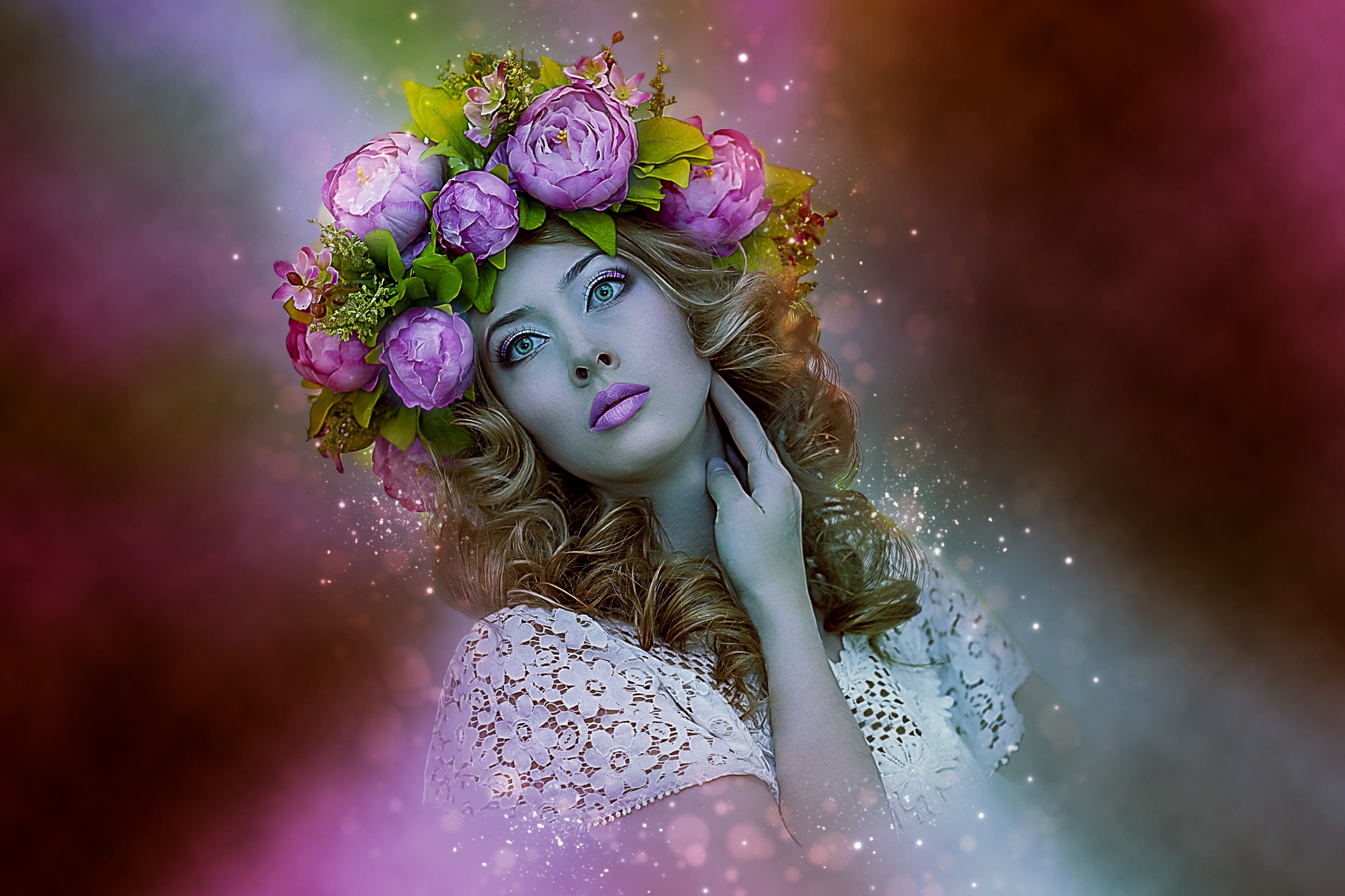 flower, caucasian, photo art, portrait, digital manipulation, hair, peony, beautiful woman, headshot, girl, young, model, beauty, nature, adult, beautiful people, HD Wallpaper