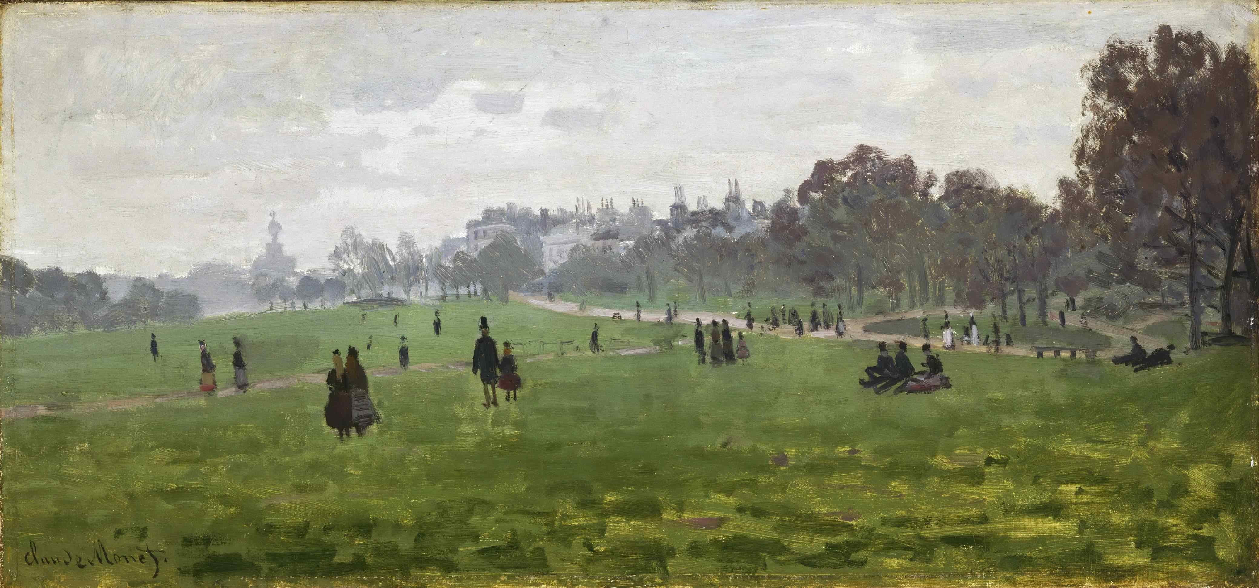 Claude Monet, stay, picnic, London, picture, people, 4K, walk, grass, Park, trees, HD Wallpaper