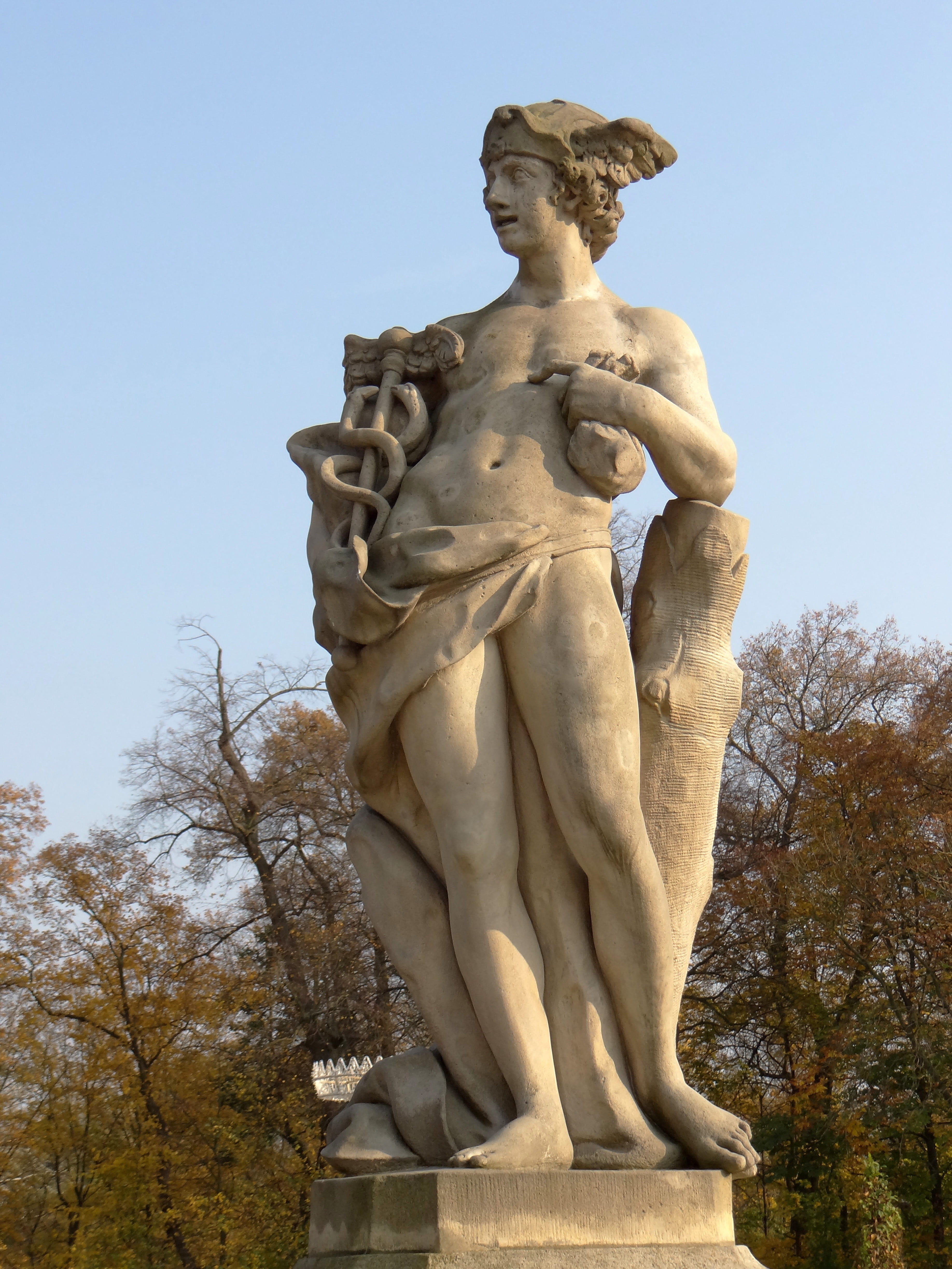 nature, wilanów, an allegory, human representation, the statue, blue, 4K, representation, craft, garden, sky, sculpture, male likeness, tourism, low angle view, Phone HD Wallpaper
