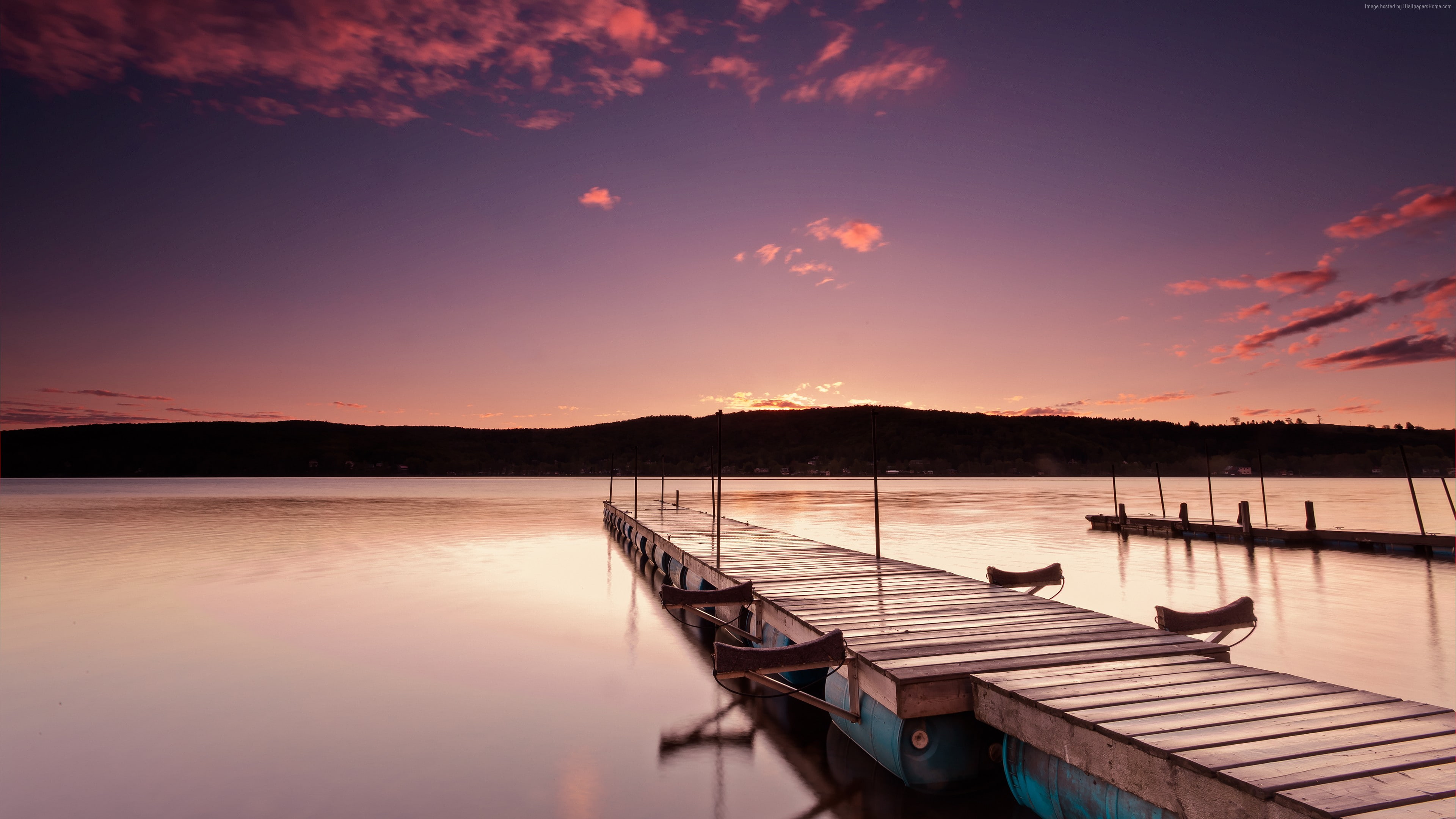 clouds, ocean, Quebec, Canada, lake, sea, pink sunrise, water, 4k, St-Ferdinand, 4K, sky, HD Wallpaper