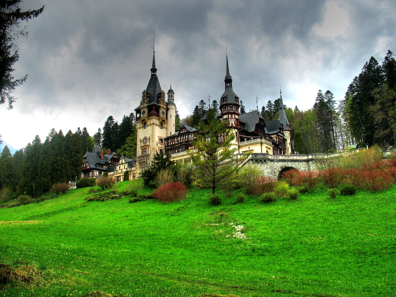 art, castles, photography, x, hd, abstract, peles, forest, 720P, castle, Landscapes, HD Wallpaper