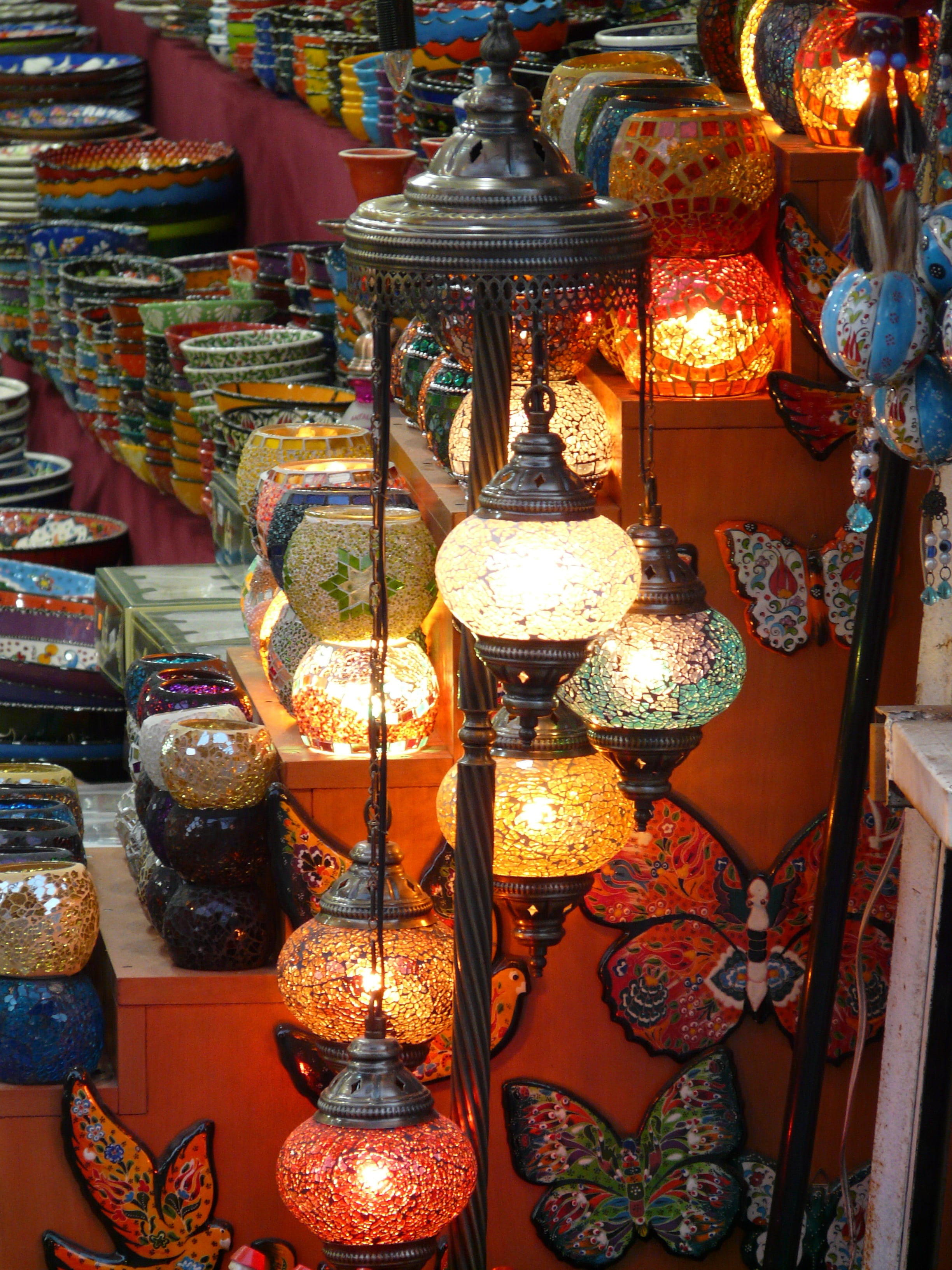 no people, large group of objects, hanging, variation, store, retail, lanterns, multi colored, turkish, lamp, decoration, collection, music, ornate, lighting, Phone HD Wallpaper