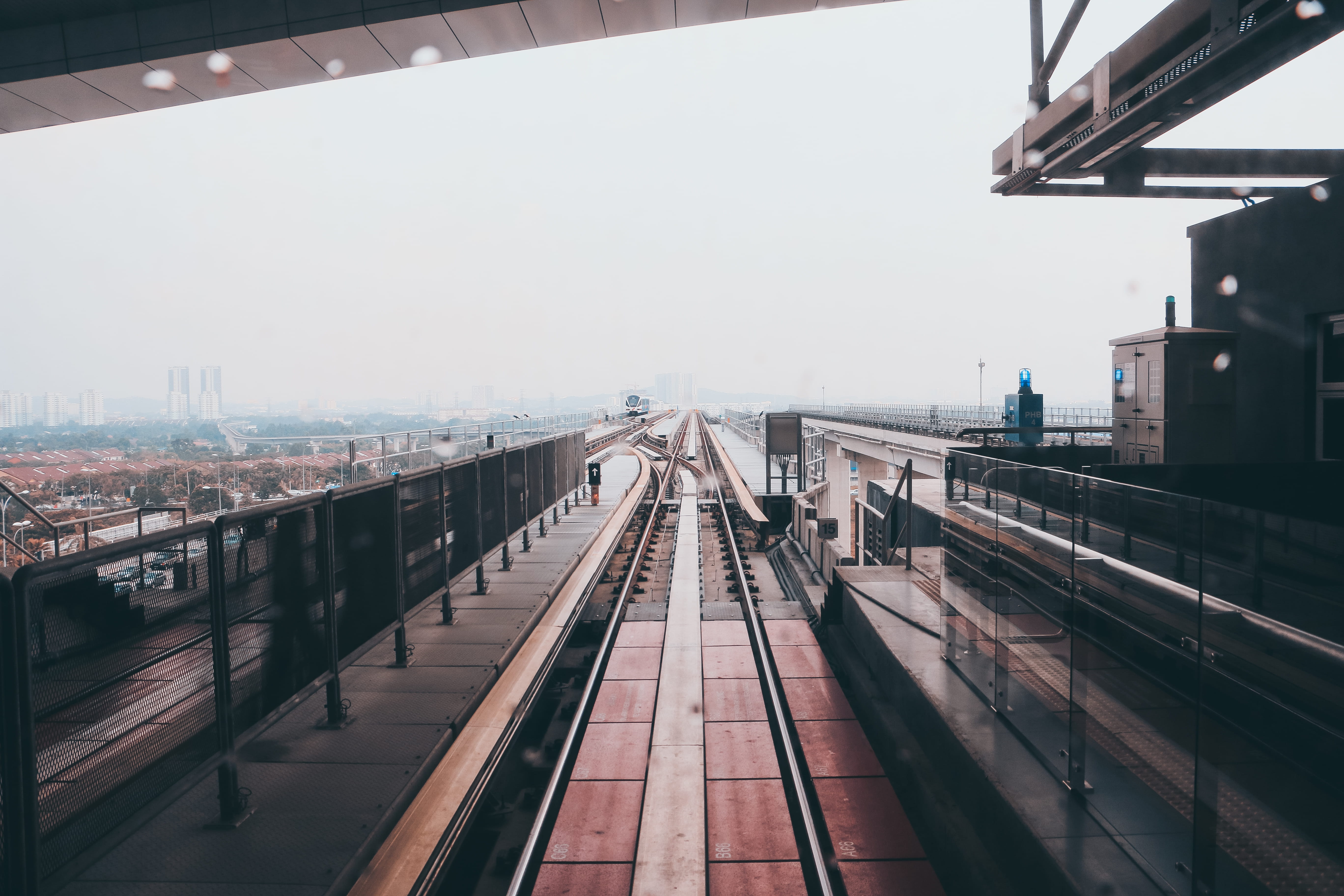 building exterior, transportation, built structure, sky, city, day, railroad track, train, home, track, 5K, urban, rail transportation, putra heights, HD Wallpaper