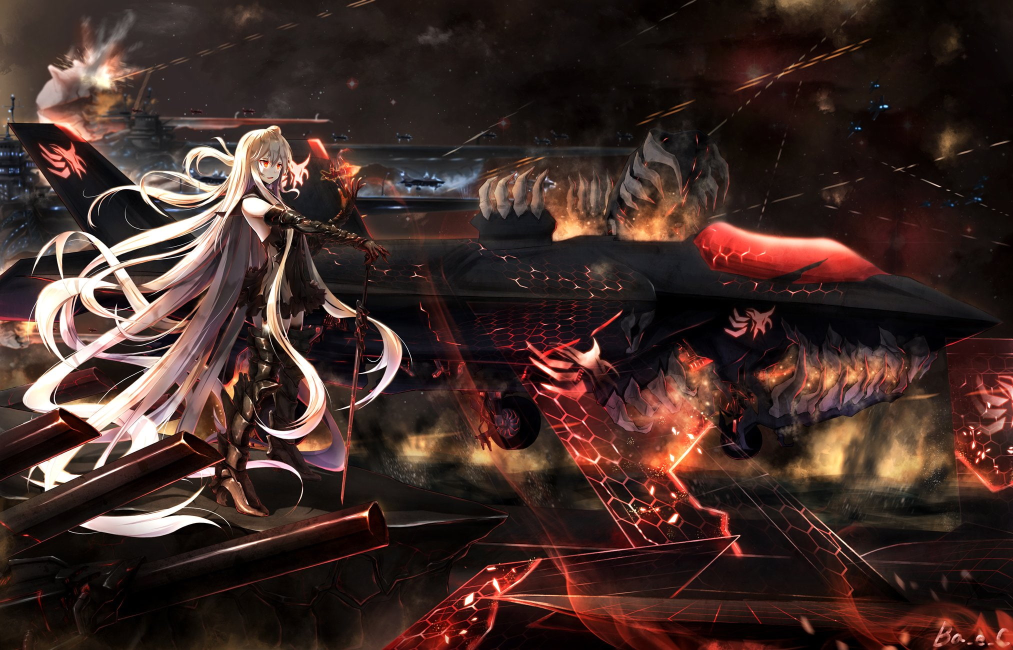 1080P, red, armored, carrier, hair, kantai, aircraft, gray, collection, eyes, boyogo, oni, hime, long, HD Wallpaper