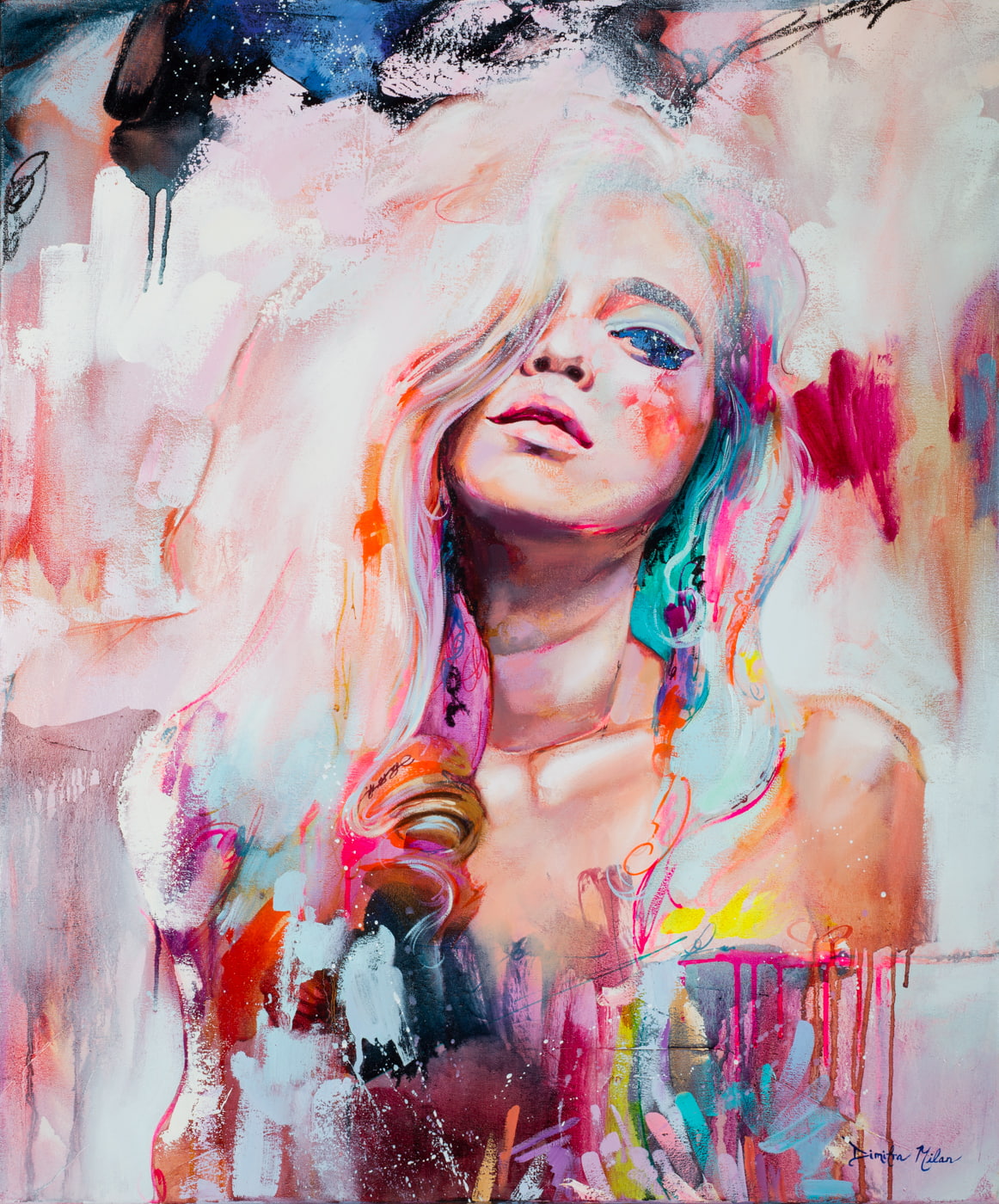 Dimitra Milan, 720P, painting, women, Phone HD Wallpaper