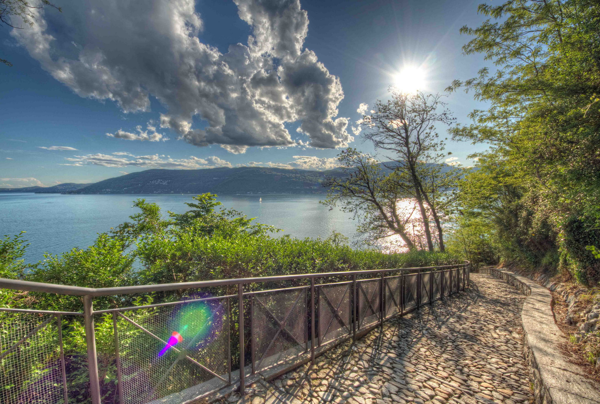 1080P, track, lake, Lombardia, Lake Maggiore, Leggiuno, trees, mountains, Varese, Italy, Lombardy, Maggiore, HD Wallpaper