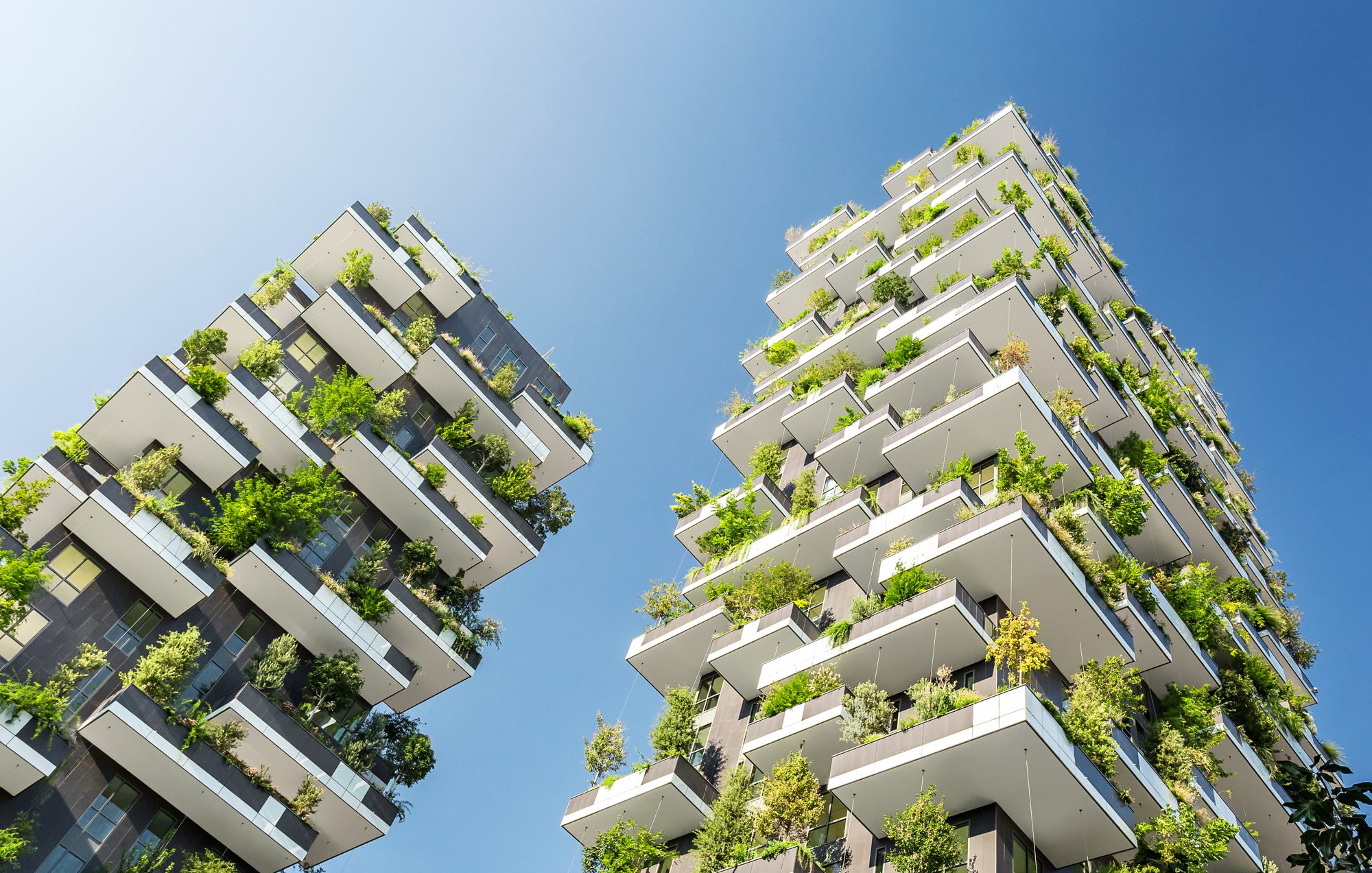 Gianandrea Barreca, Stefano Boeri, building, buildings, concrete, architecture, bushes, sun, sky, Italy, 1080P, Giovanni La Varra, Milan, Vertical Forest, HD Wallpaper
