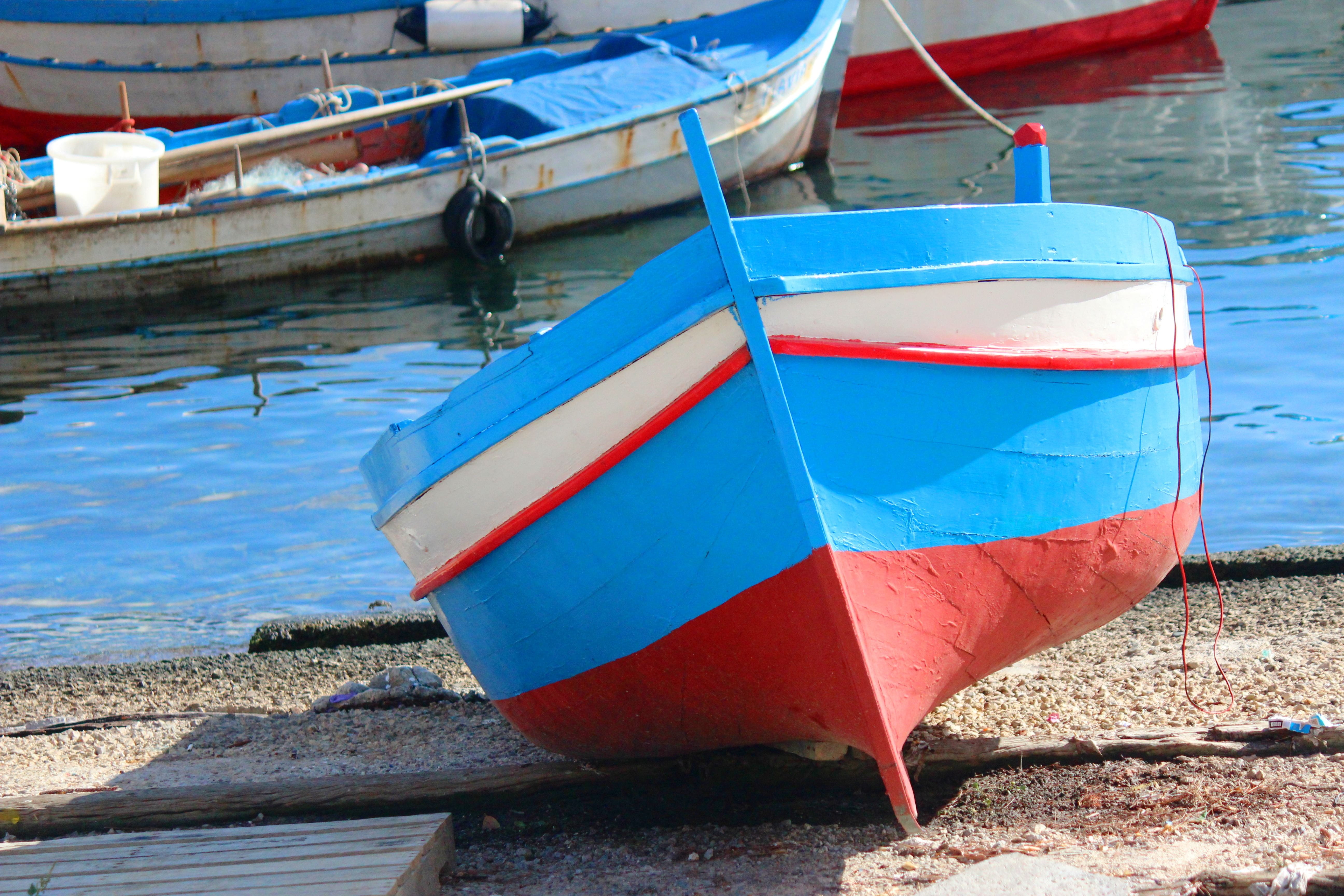 sicily, moored, outdoors, red, holidays, boat, day, beach, palermo, water, boats, nautical vessel, transportation, sea, marina, mondello, nature, focus on foreground, HD Wallpaper
