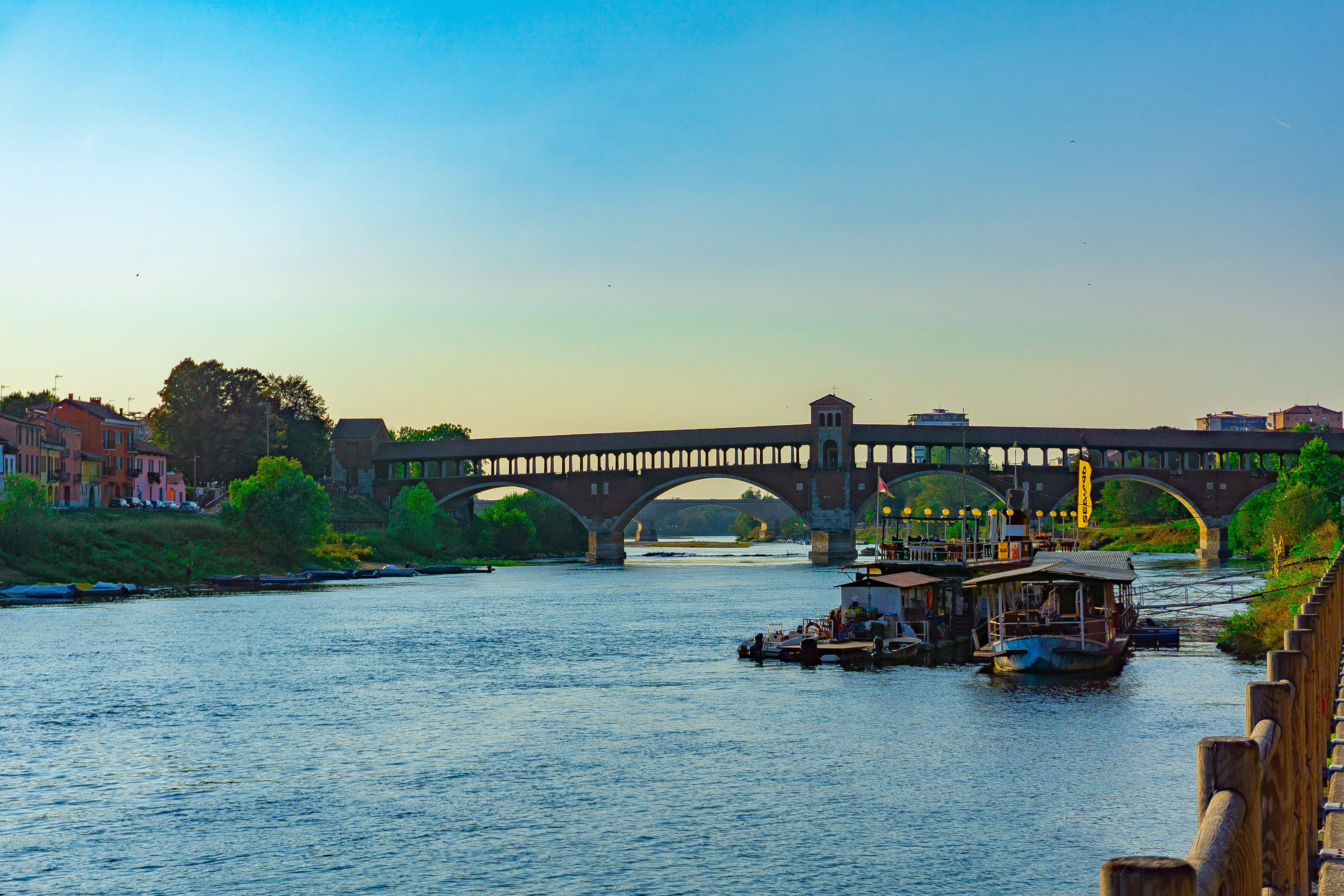 clear sky, arch bridge, ticino, connection, urban, mode of transportation, sky, arch, travel destinations, arched, covered bridge of pavia, transportation, HD Wallpaper
