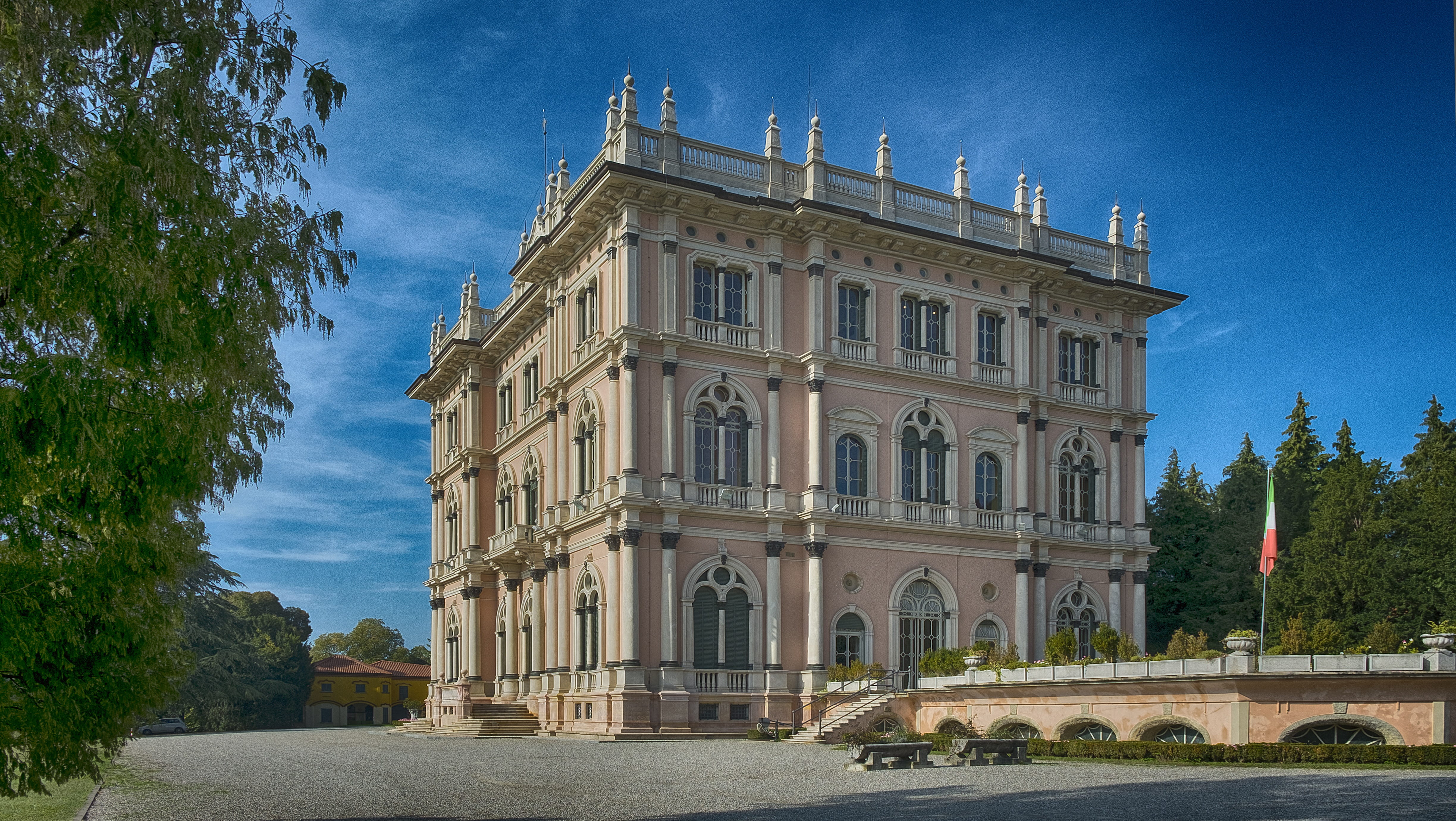 building exterior, building, day, water, facade, sky, lombardy, history, the past, varese, outdoors, green, prato, no people, mansion, luxury, villa ponti, HD Wallpaper