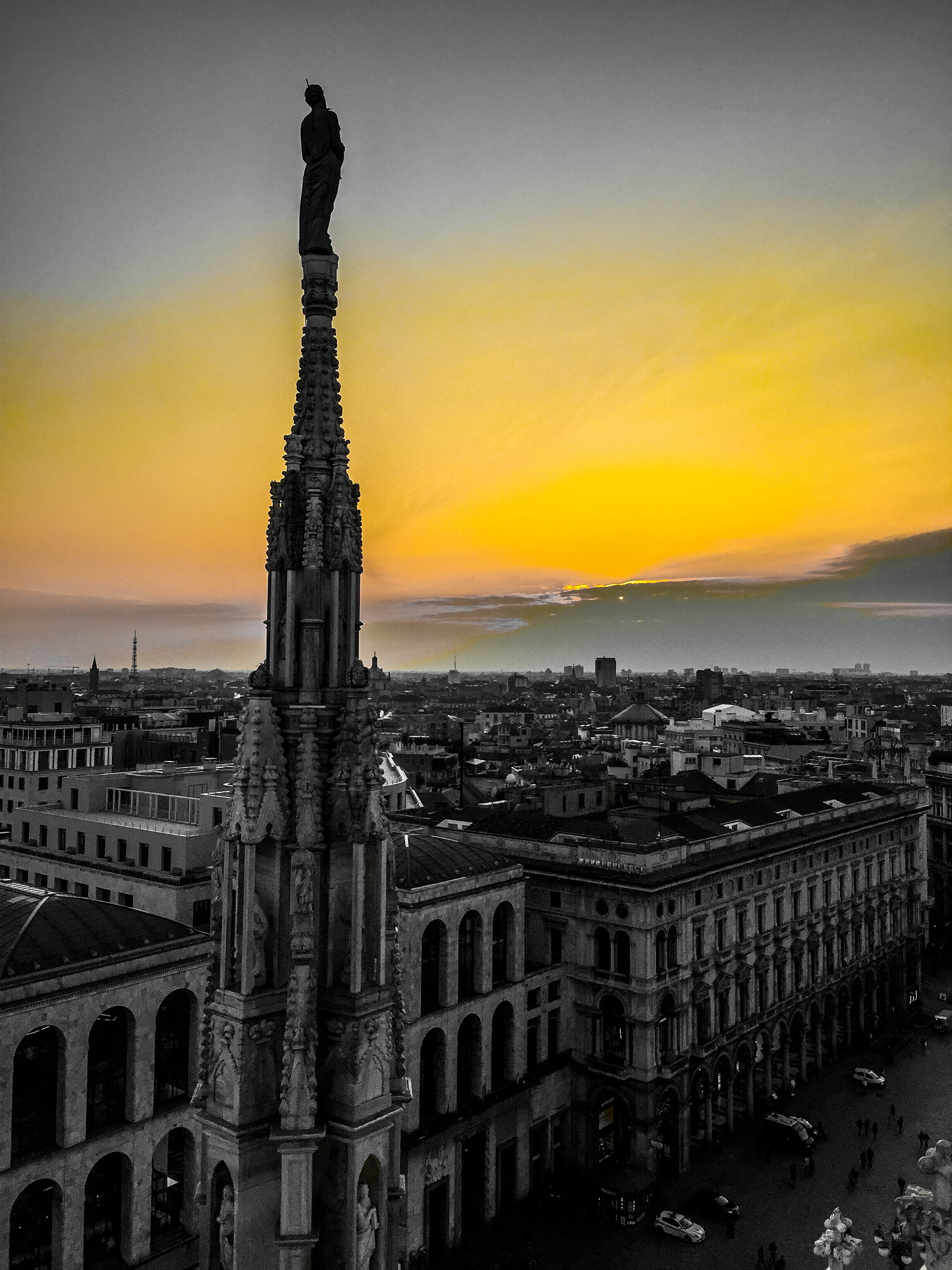 city, catholic, tower, milan, cloud - sky, no people, building exterior, architecture, sky, built structure, the past, italy, cathedral spire, statue, church pinnacle, Phone HD Wallpaper