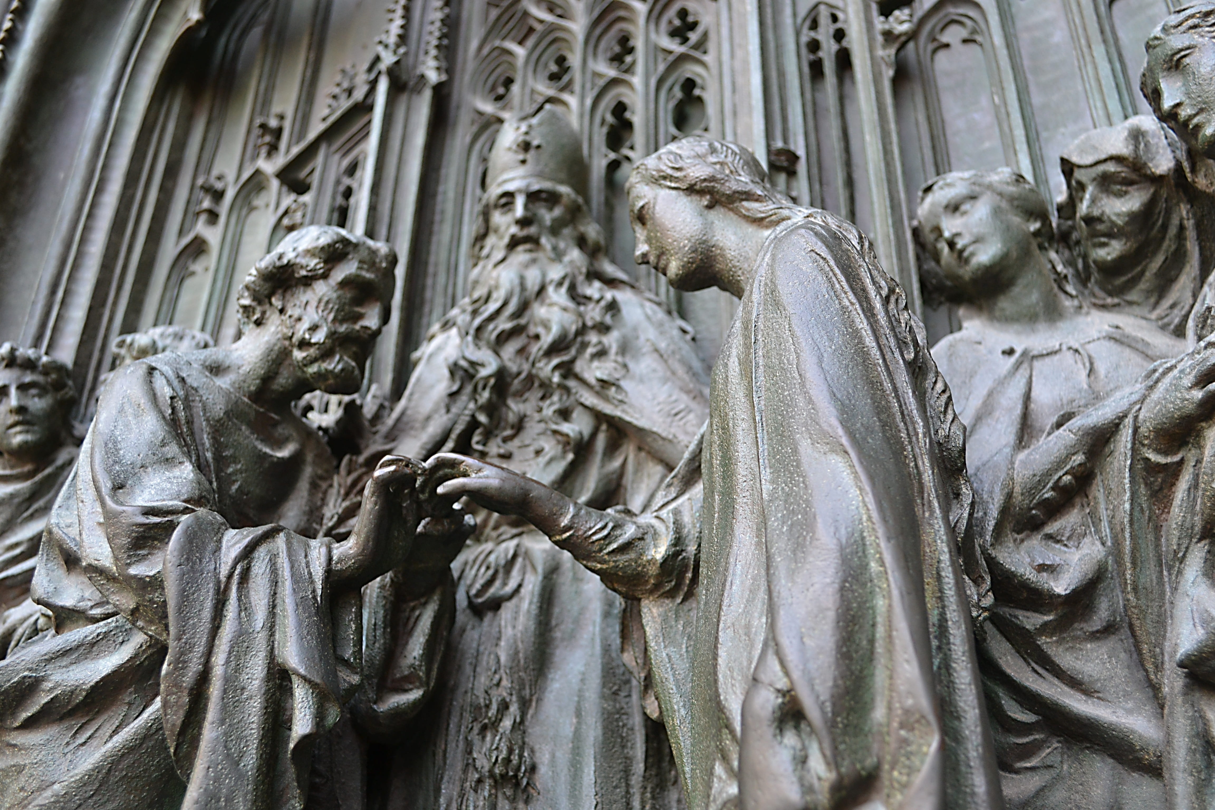 religion, the cathedral, human representation, representation, architecture, the past, statue, no people, day, craft, emboss, 4K, art and craft, place of worship, HD Wallpaper