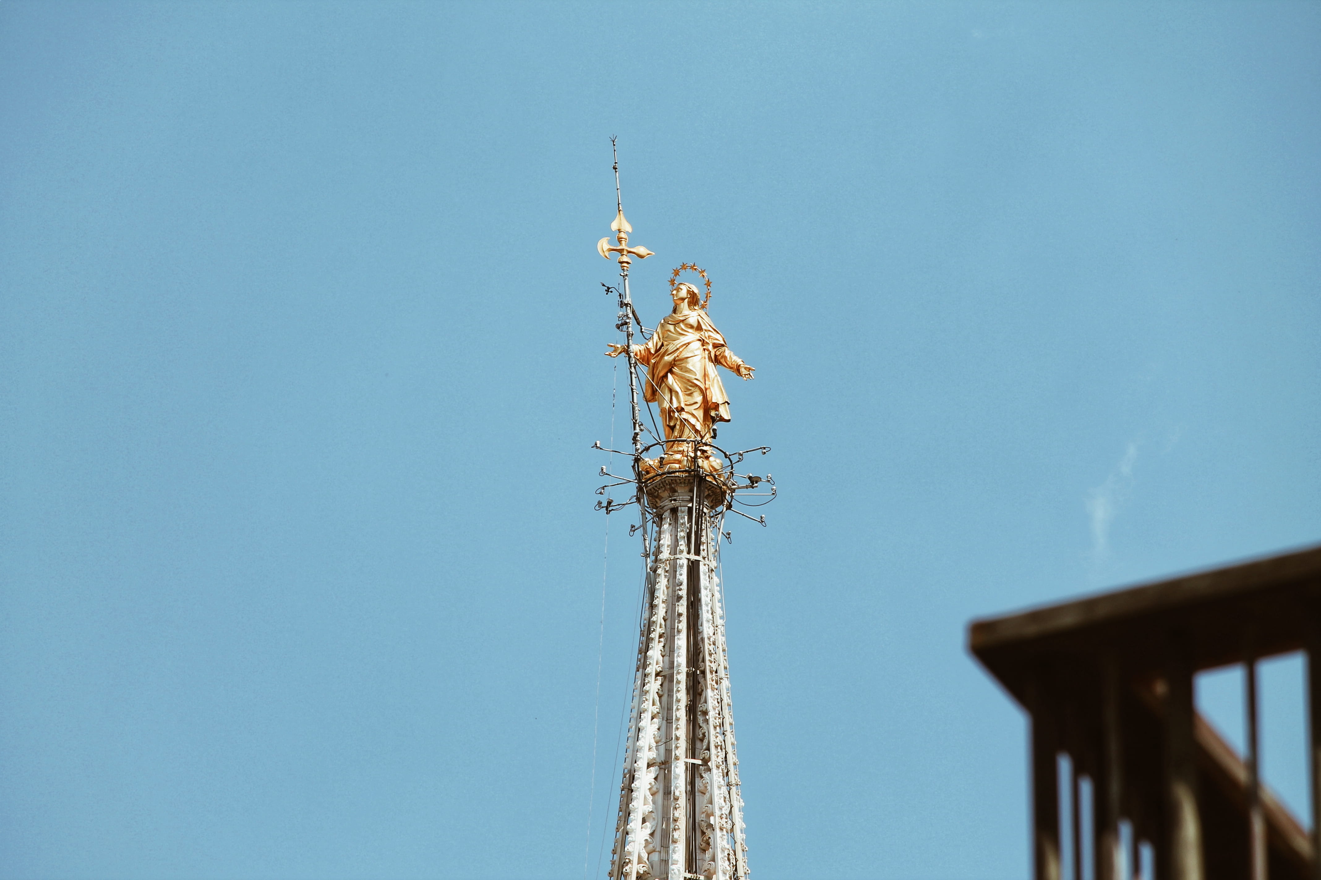 tower, copy space, built structure, cathedral, tall - high, travel destinations, travel, gold, no people, blue, tourism, sky, outdoors, clear sky, duomo, HD Wallpaper