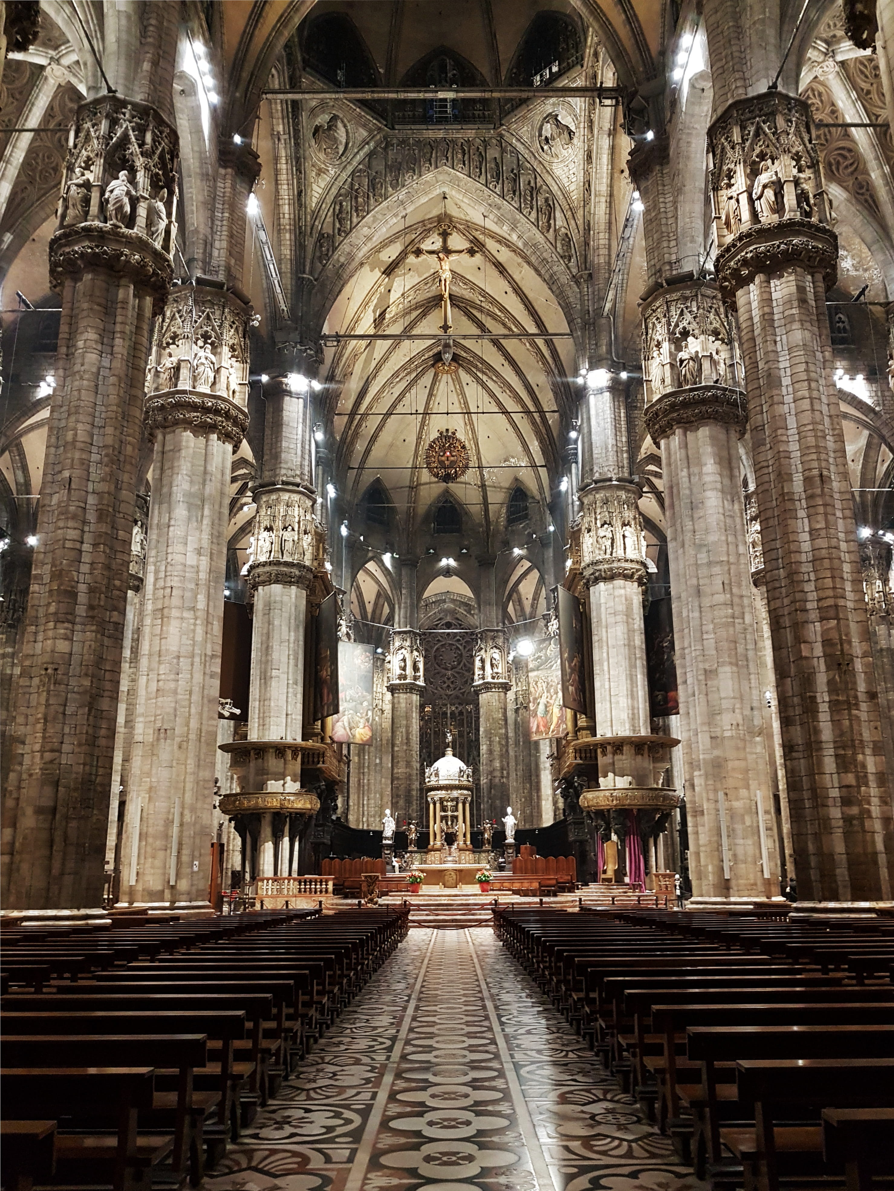 altar, cathedral, nave, the past, built structure, architectural column, 4K, indoors, belief, ornate, place of worship, religion, arch, italy, direction, Phone HD Wallpaper