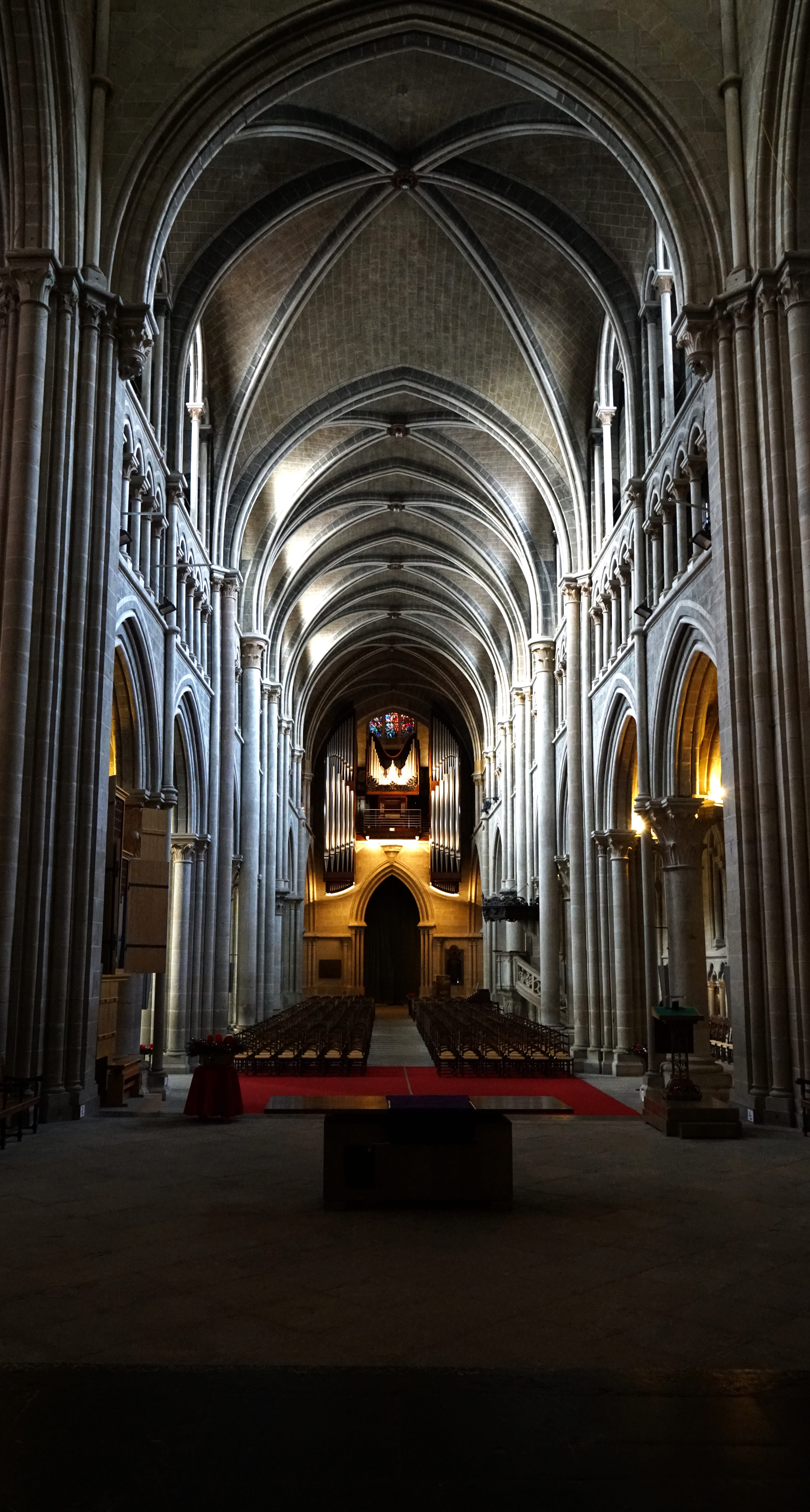 arch, architecture, aisle, travel, place of worship, altar, indoors, architectural column, religion, majestic, rear view, lausanne, cathedral, spirituality, Phone HD Wallpaper
