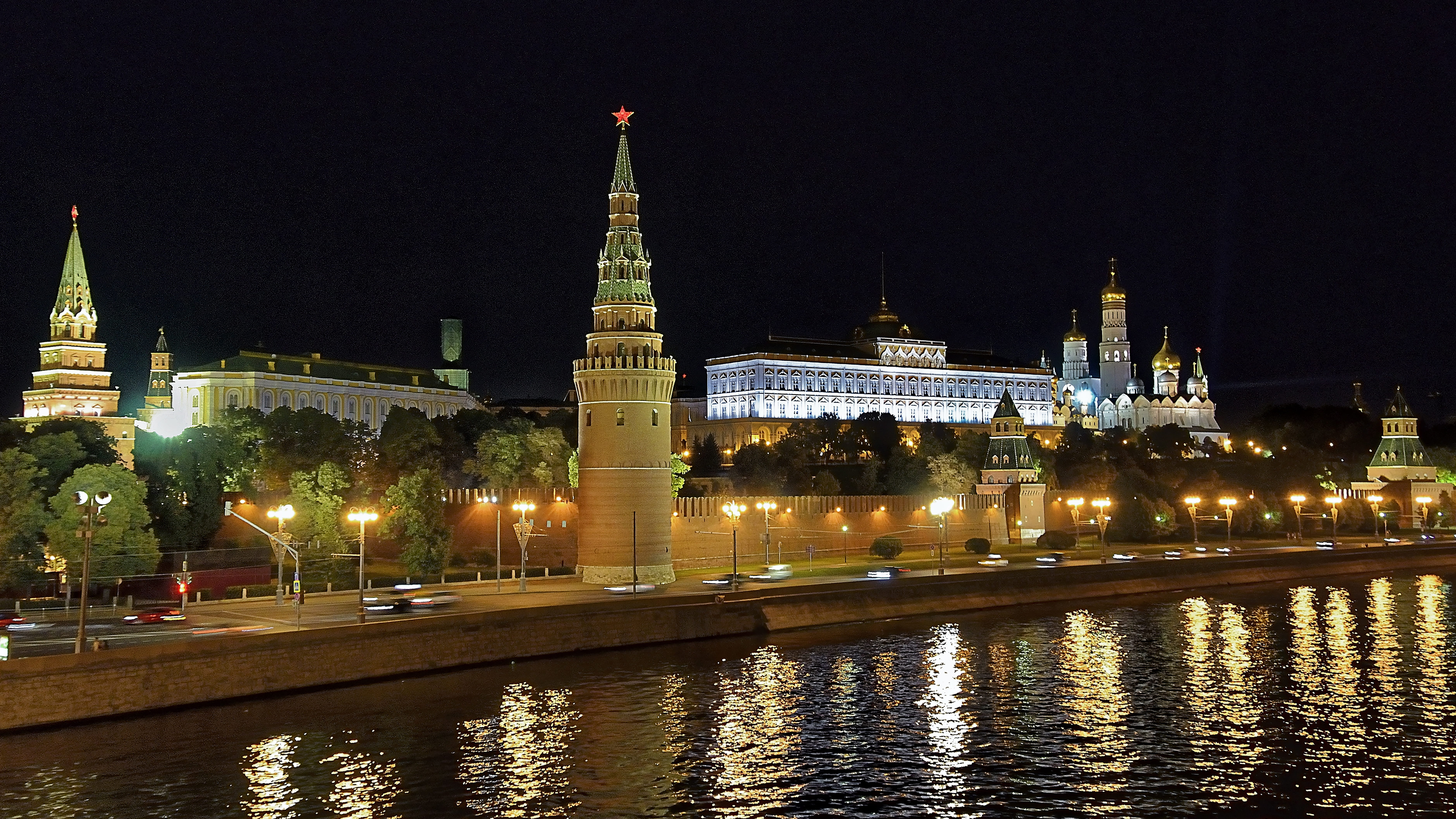 outdoors, architecture, tower, building, river, tree, building exterior, no people, 5K, reflection, religion, place of worship, water, nature, moscow, HD Wallpaper